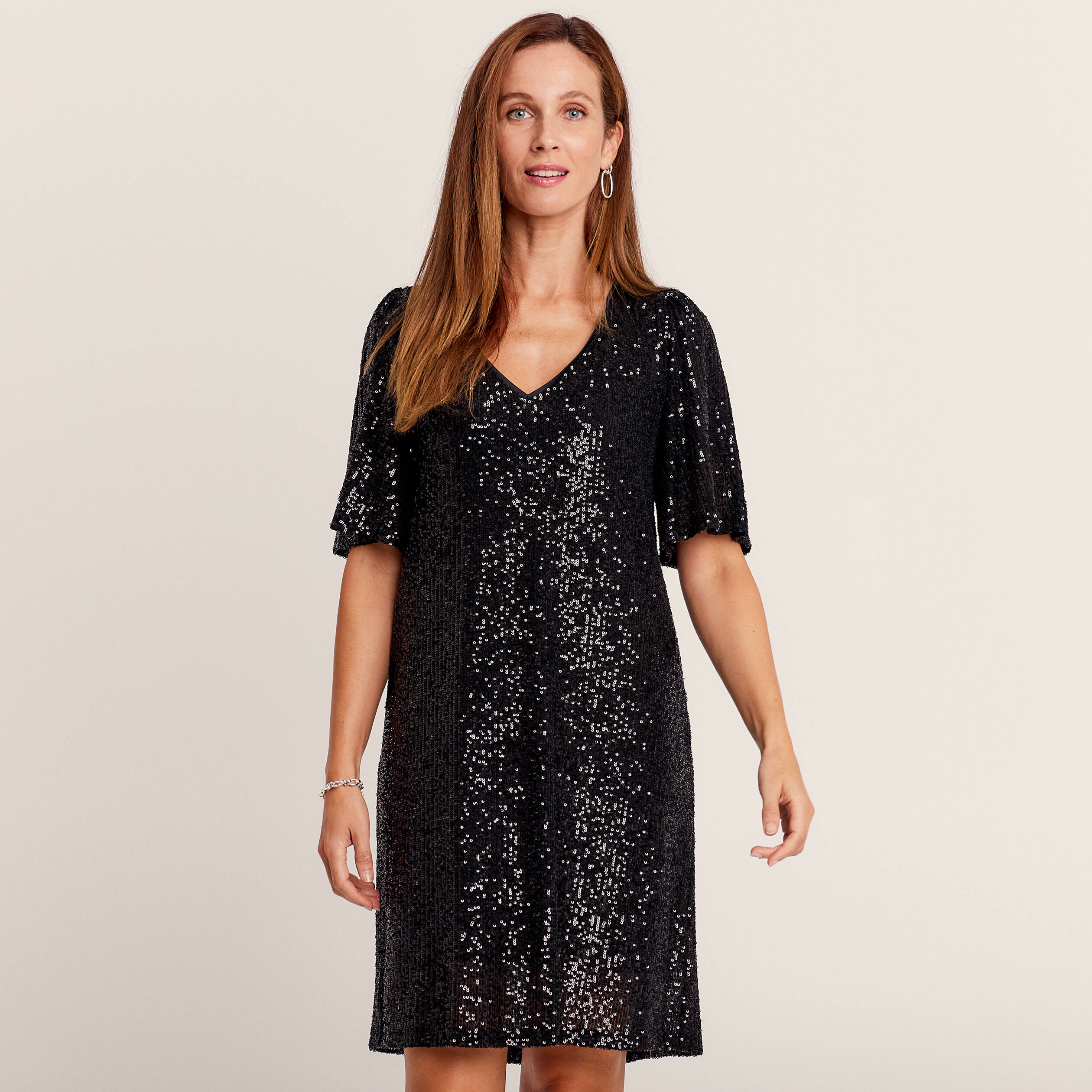 Robe évasée sequins noir femme