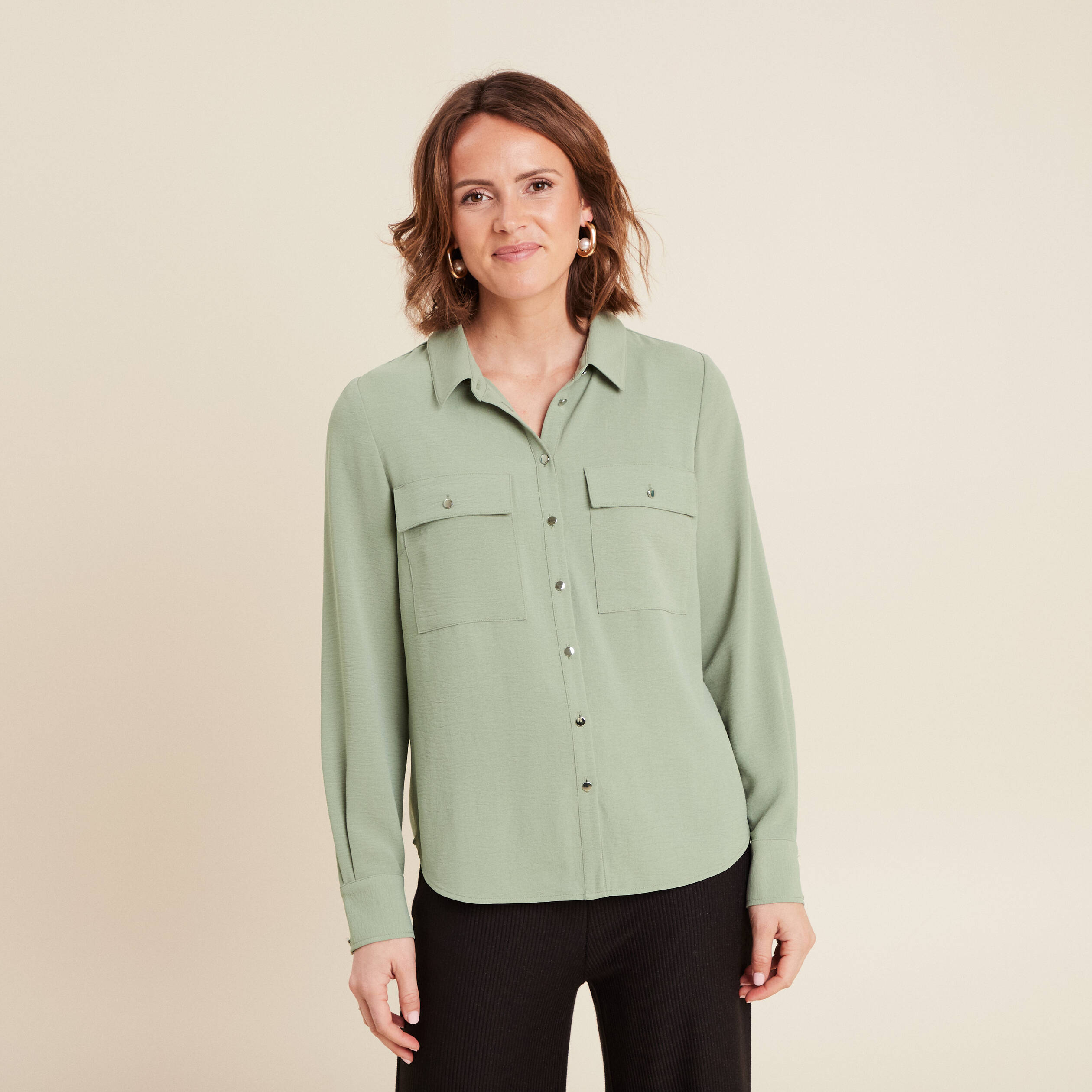 Chemise manches longues vert clair femme