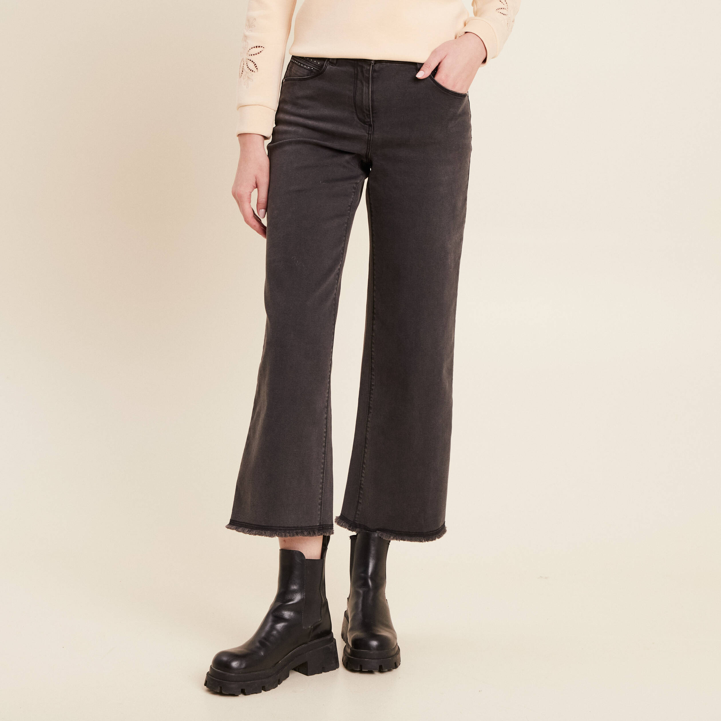 jean large 78eme denim gris femme Jean large 7/8ème denim gris femme