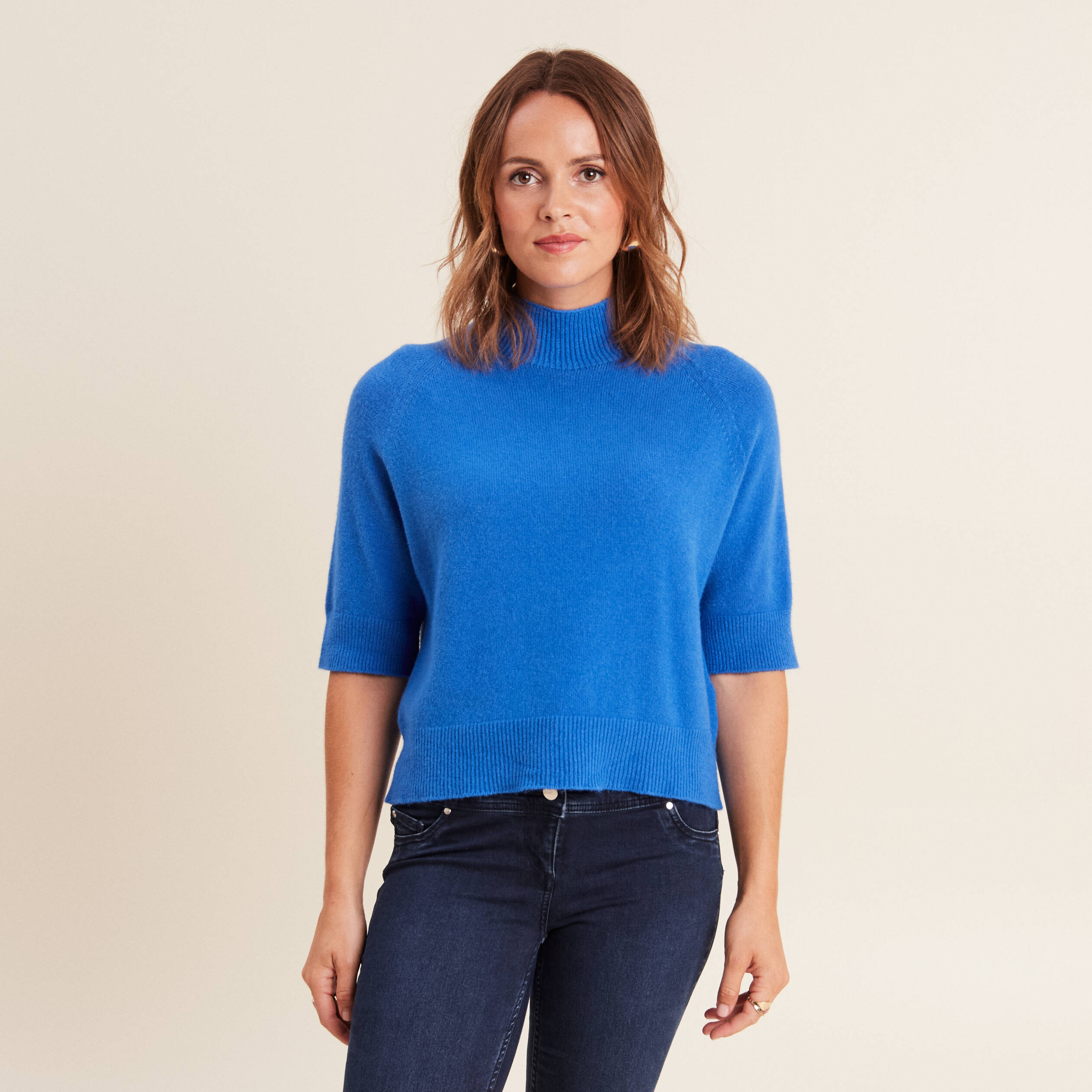 Pull manches 3/4 bleu femme