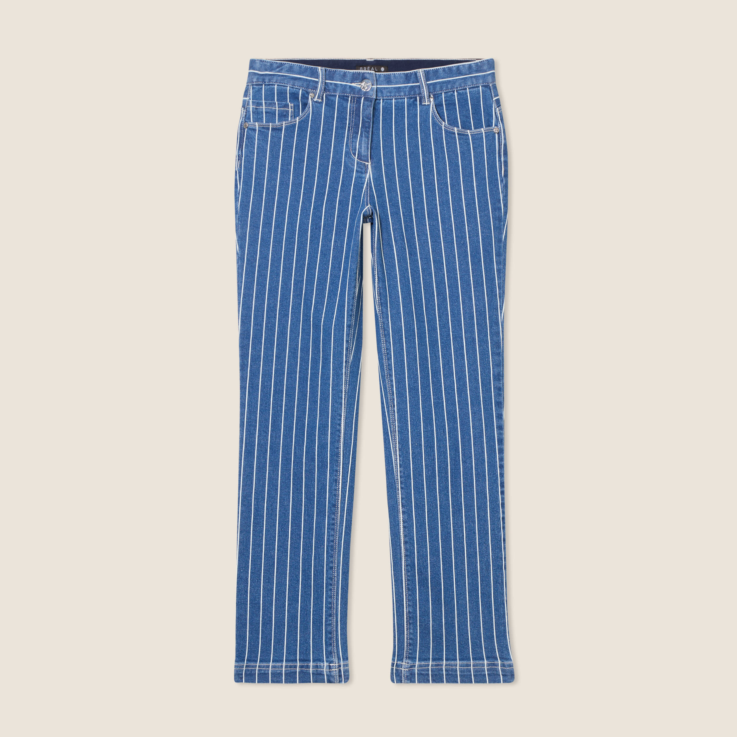 Jean droit taille basculée denim stone femme