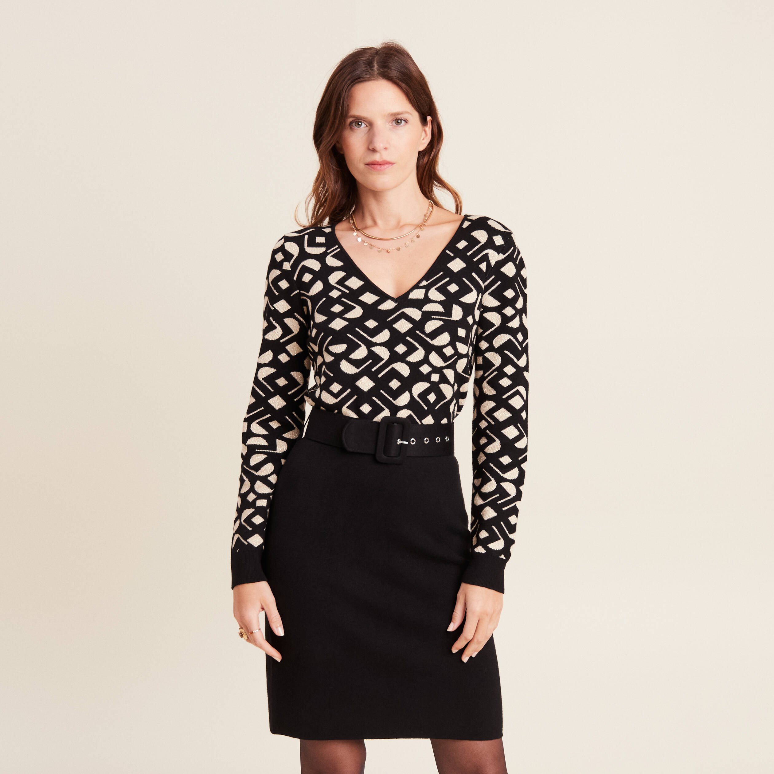 Robe tricot ajustée 2-en-1 noir femme