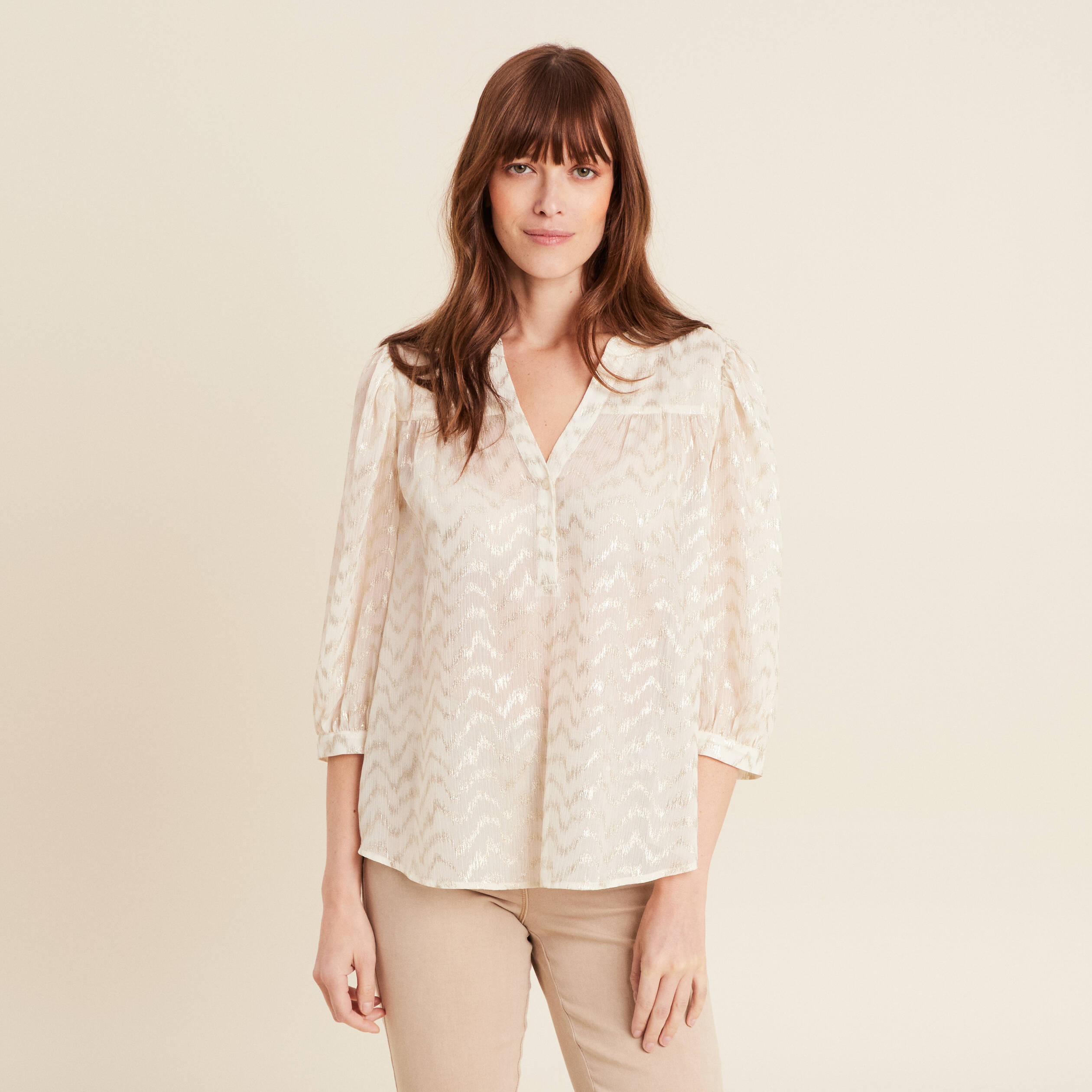 Blouse manches 3/4 creme femme