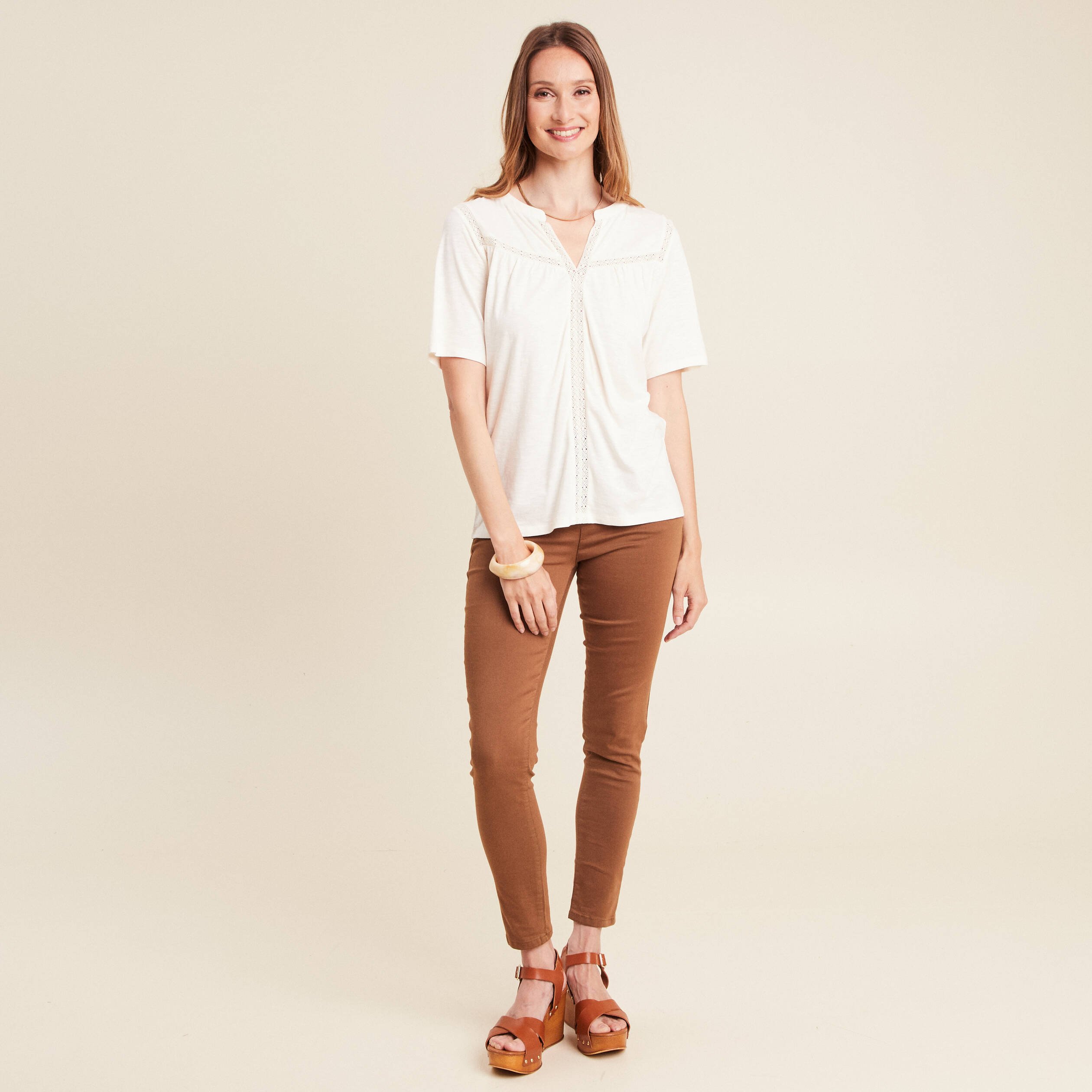 T-shirt manches courtes ecru femme