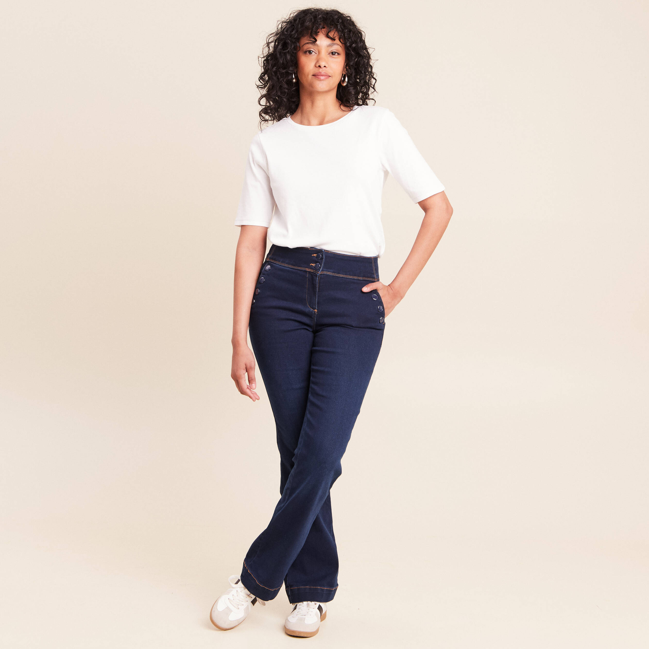 Jean bootcut taille haute denim brut femme