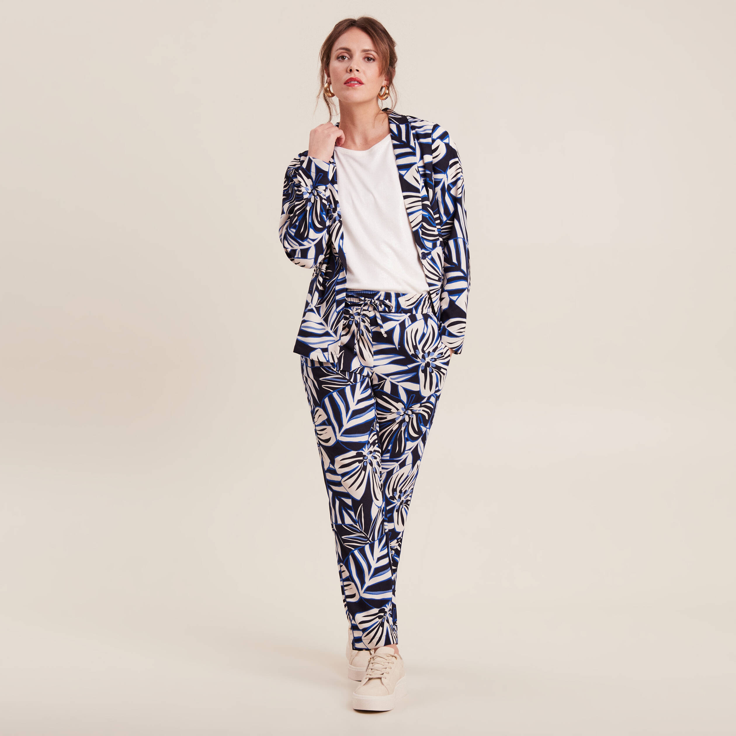 Pantalon carotte fluide 7/8ème bleu femme