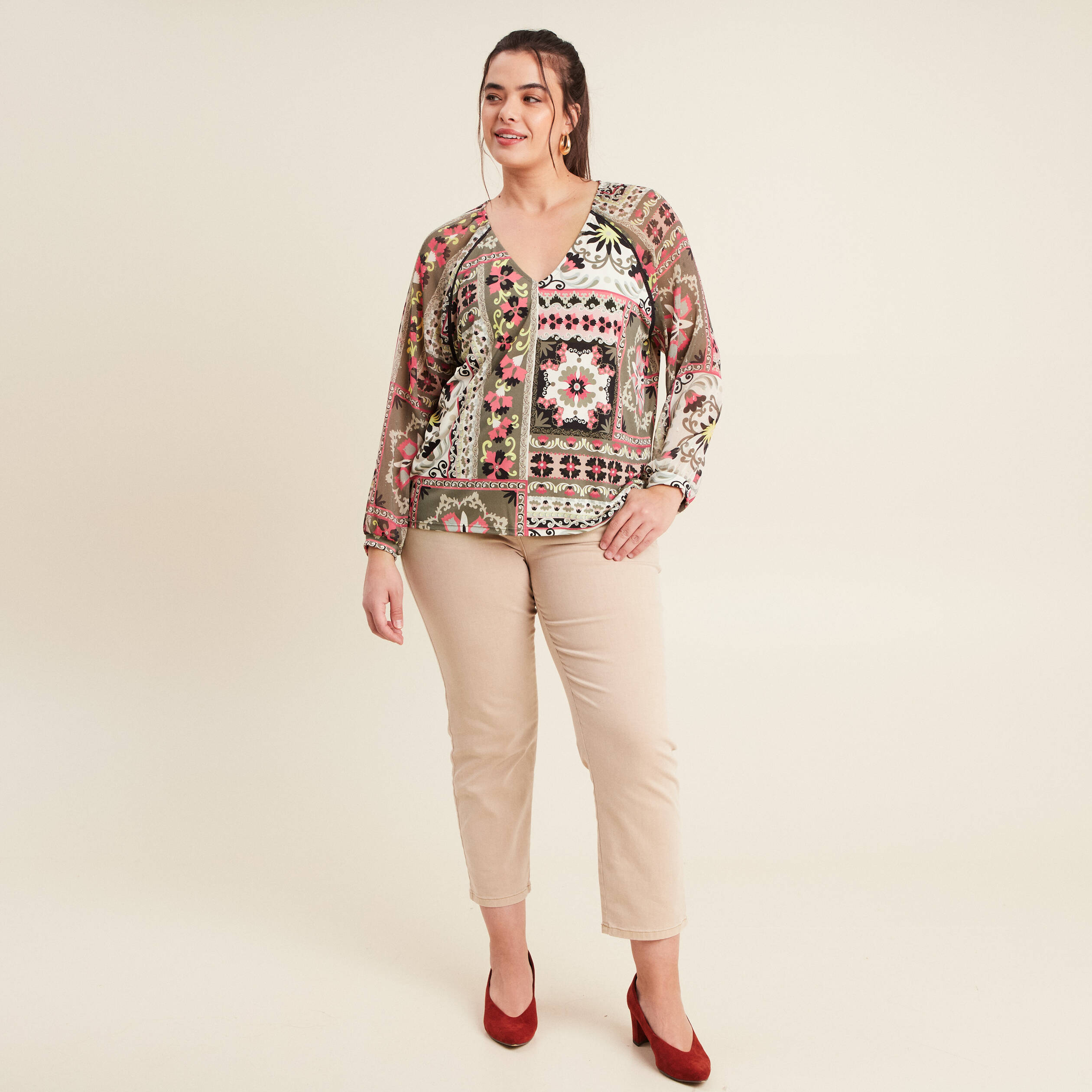 T-shirt manches 3/4 multicolore femme