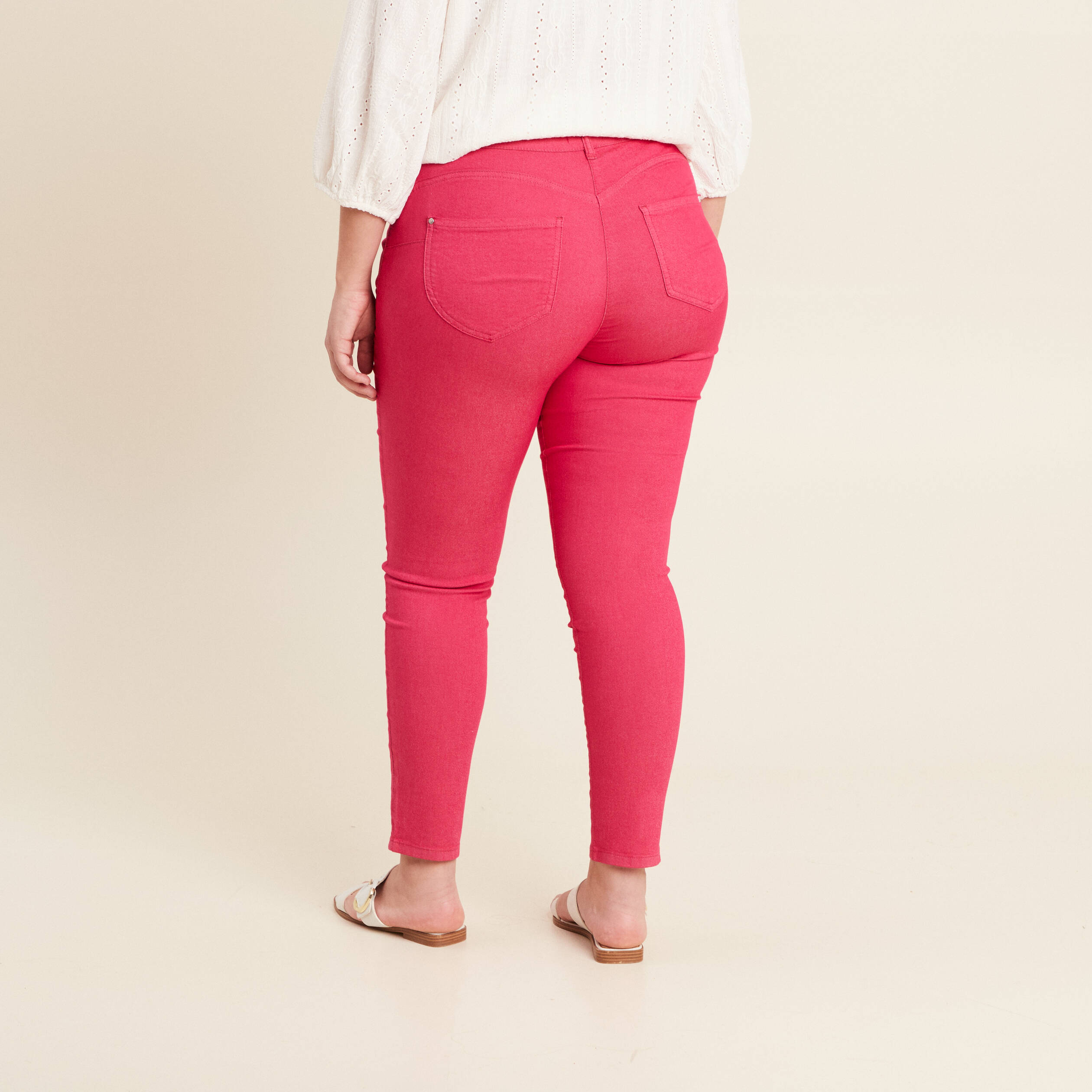 Pantalon léger taille standard 7/8ème rose fushia femme