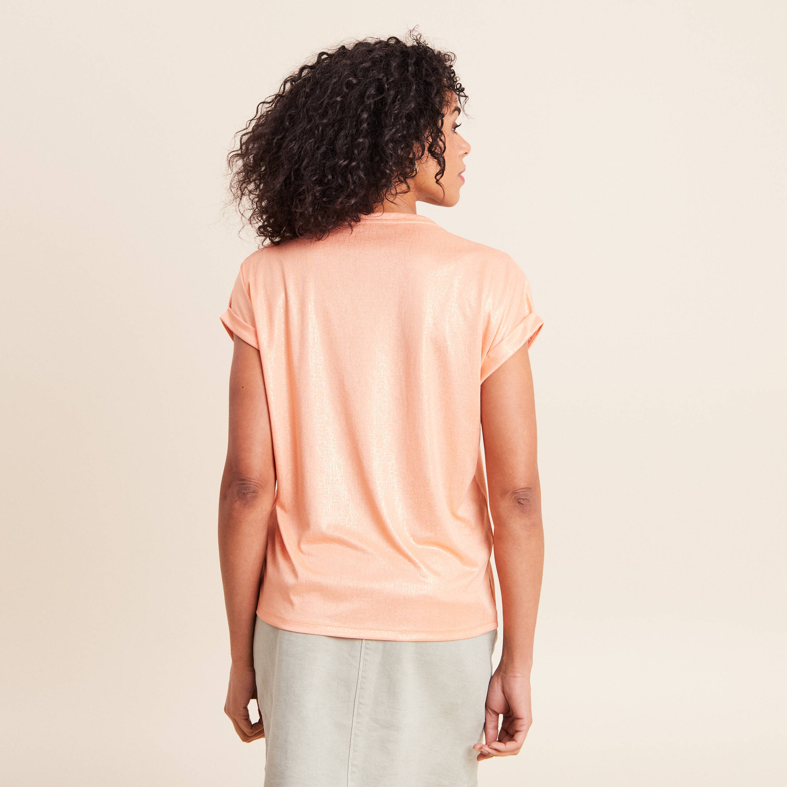 T-shirt manches courtes rose saumon femme