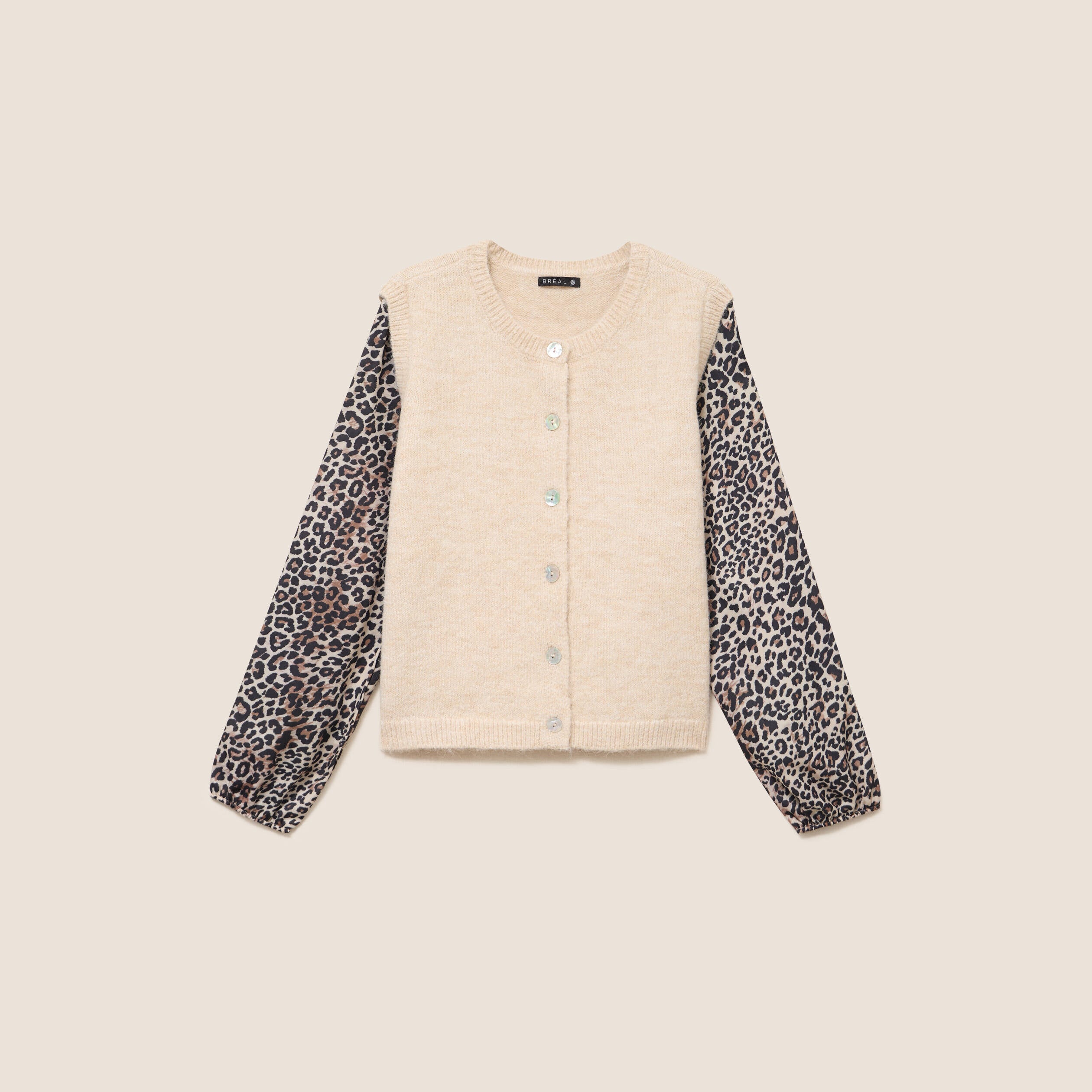 Pull col rond beige femme