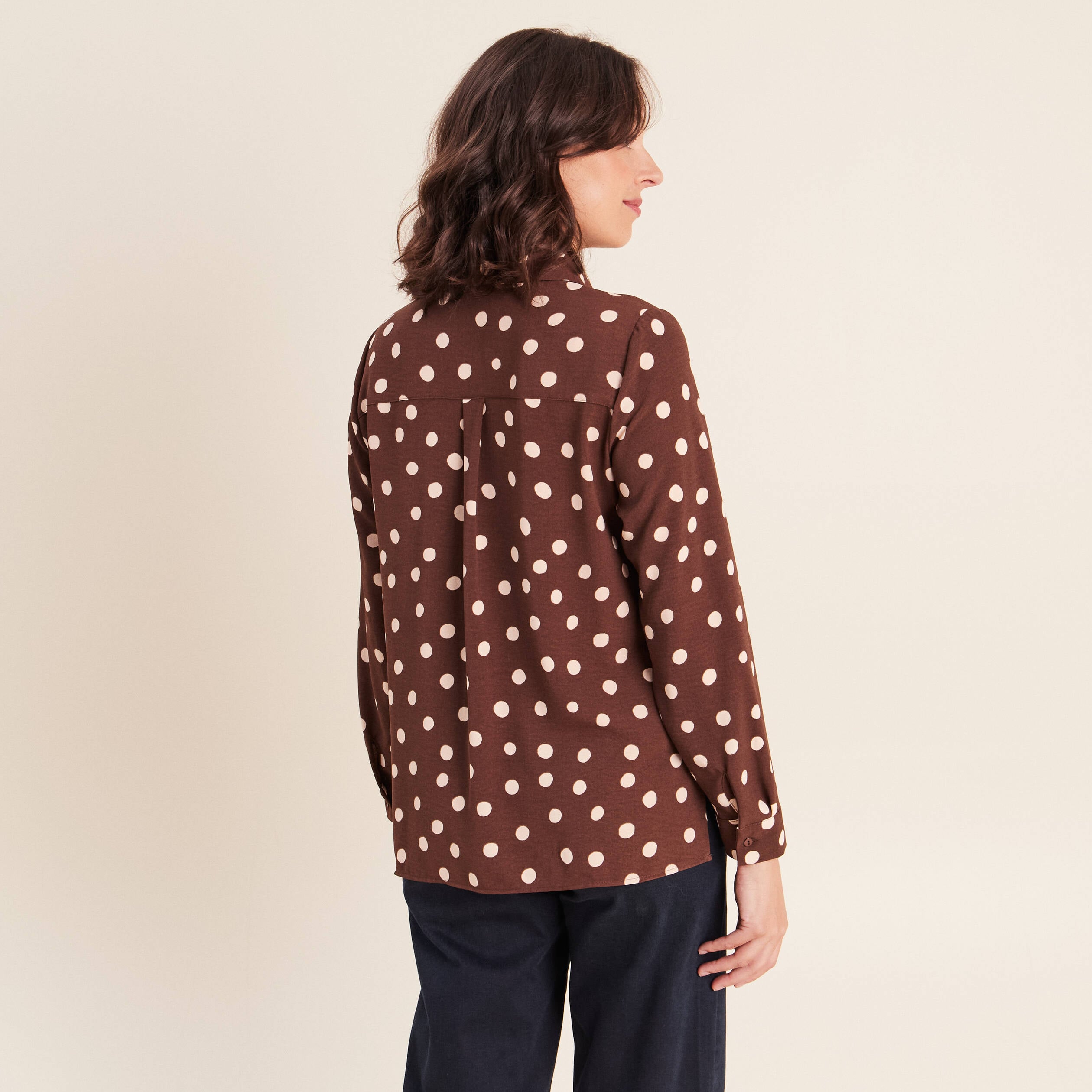 Chemise fluide manches longues marron femme