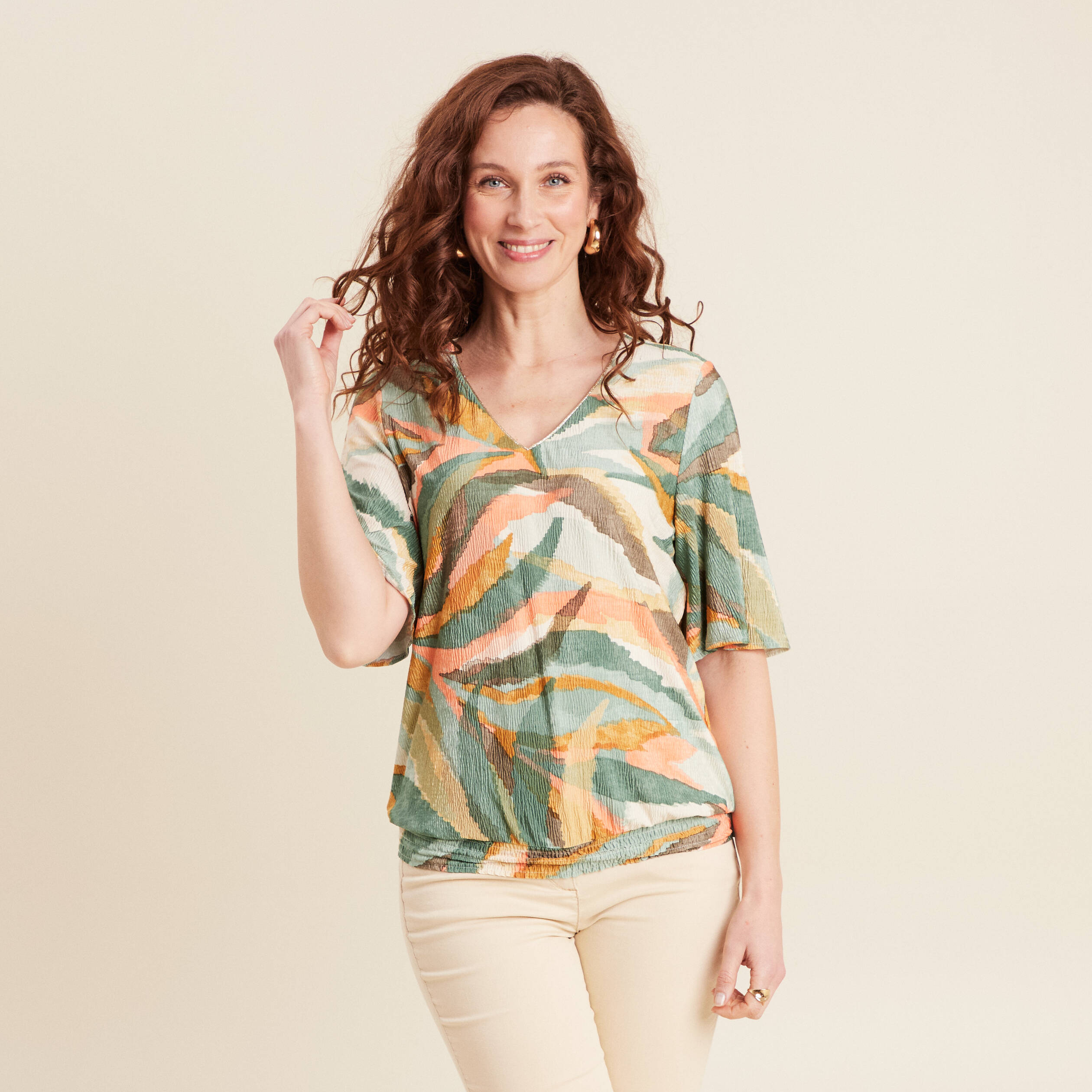 Blouse manches courtes multicolore femme