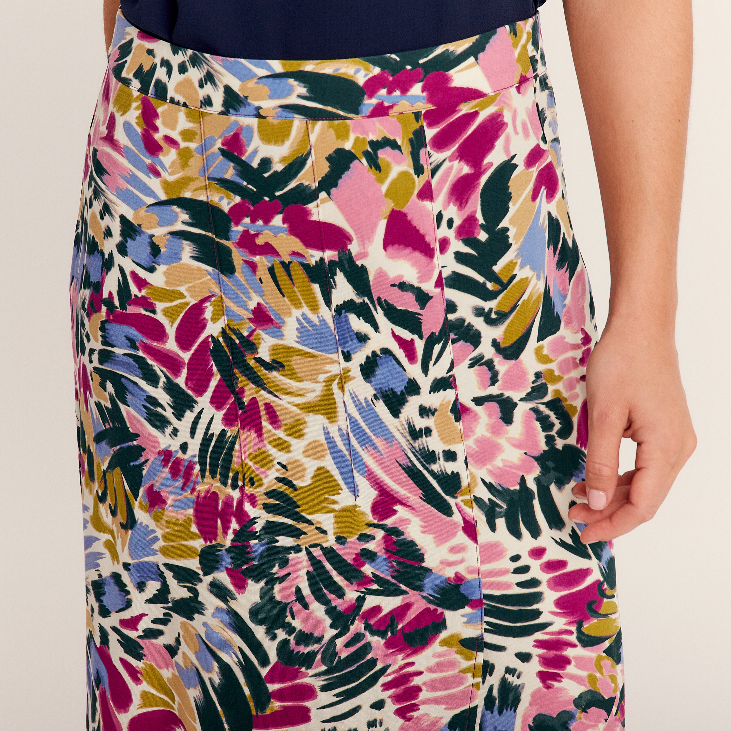 Jupe midi droite fendue multicolore femme