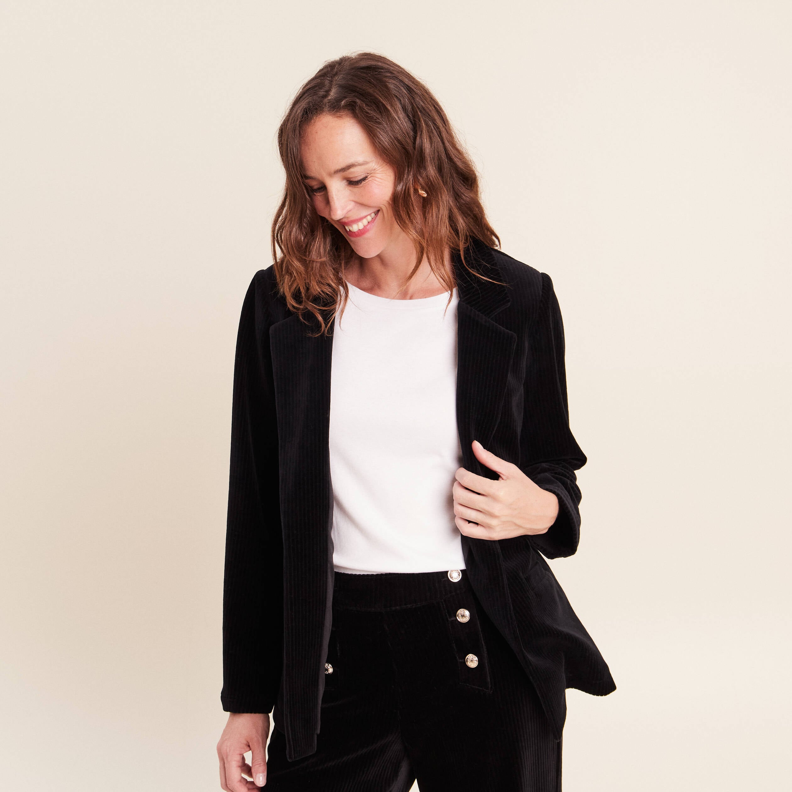 Blazer col tailleur doubl&eacute; noir femme