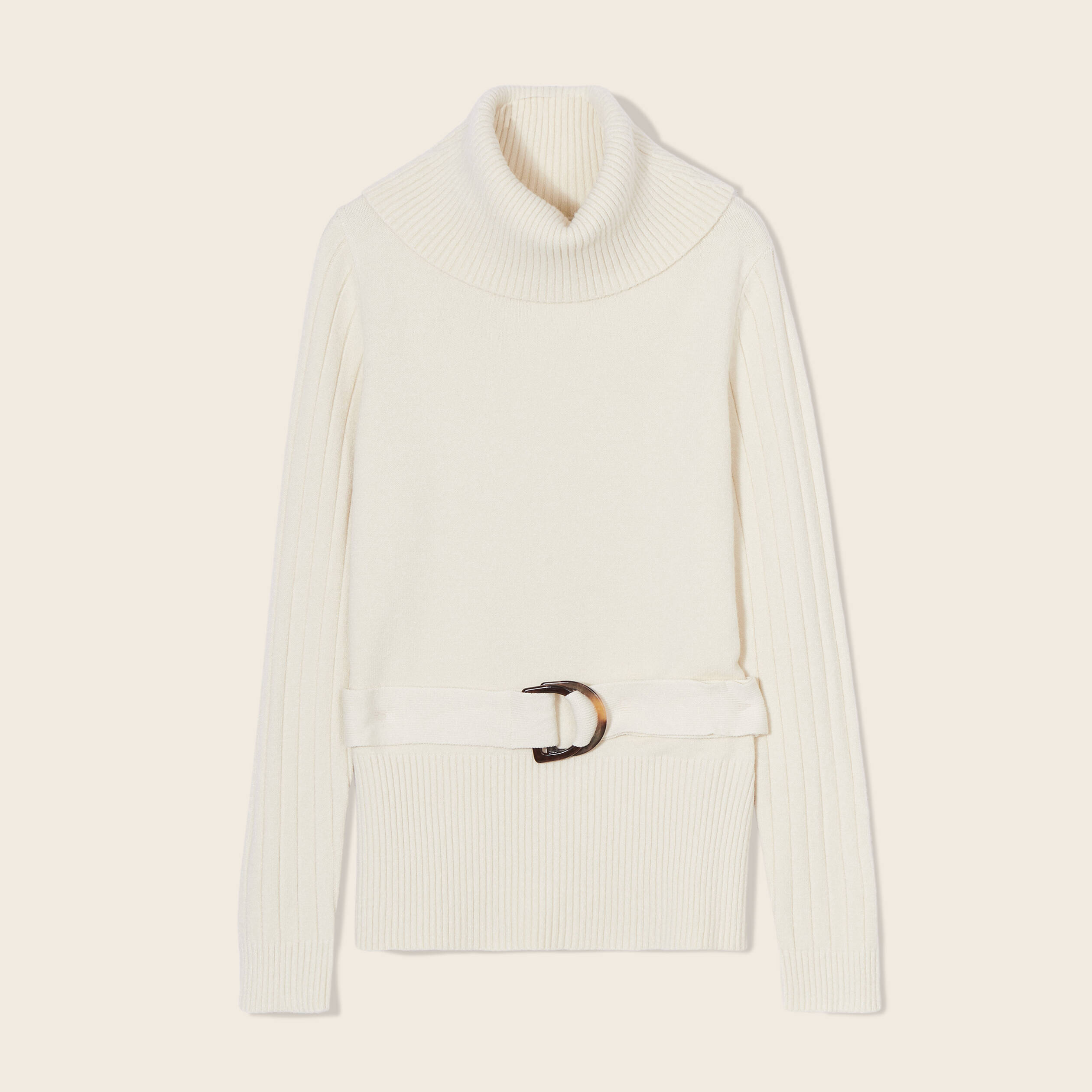 Pull col online roulé creme femme