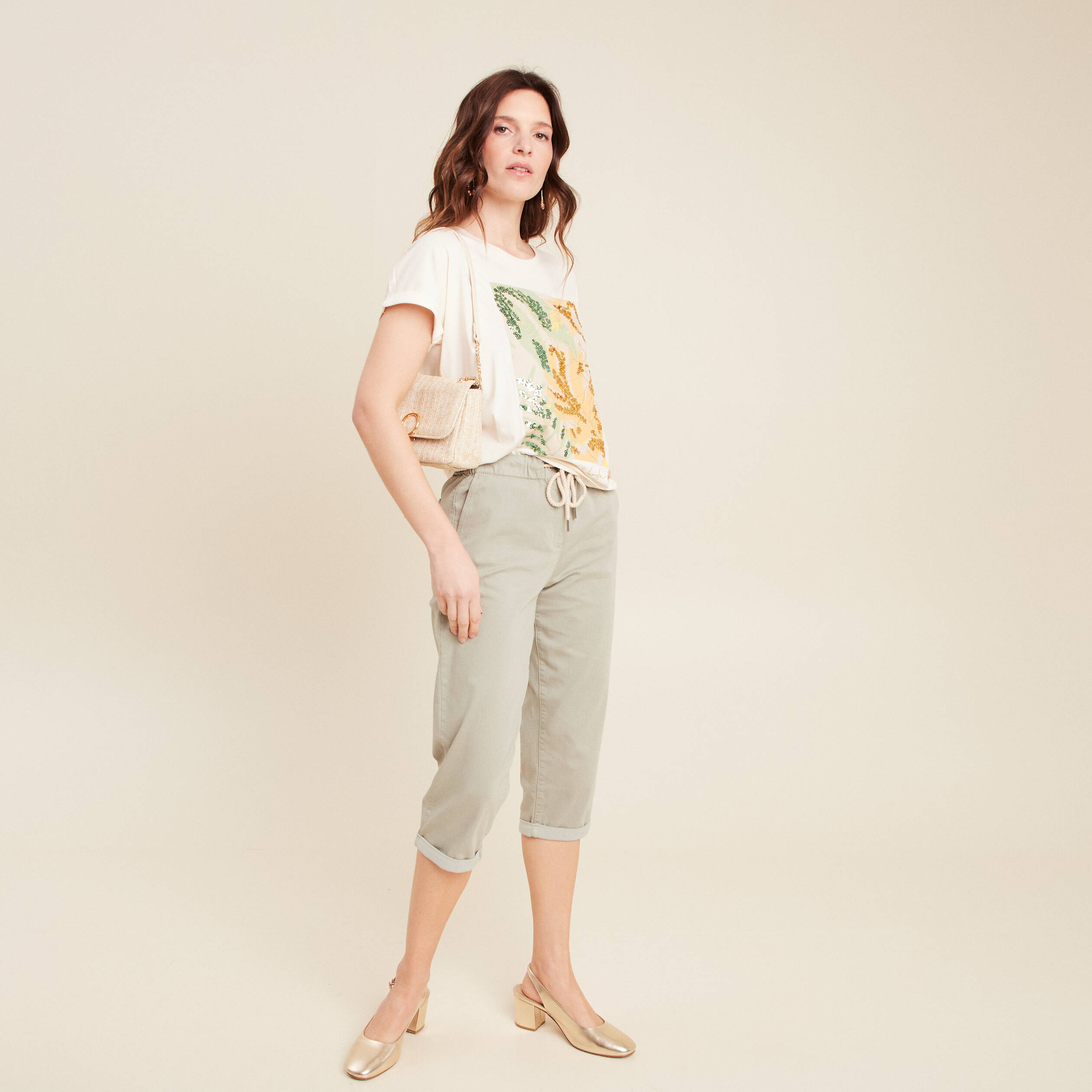 T-shirt manches courtes ecru femme