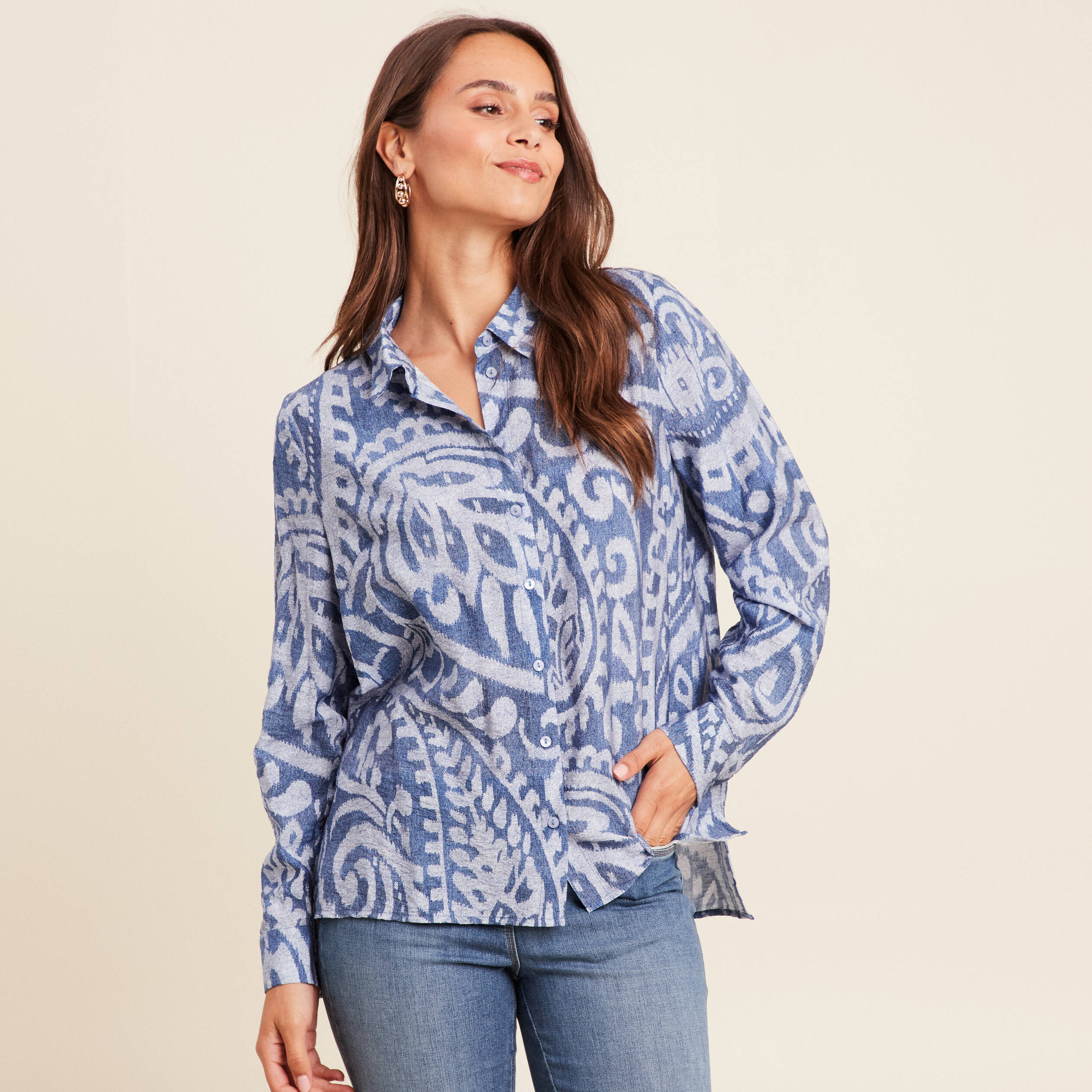 chemise manches longues fluide bleu femme Chemise manches longues fluide bleu femme