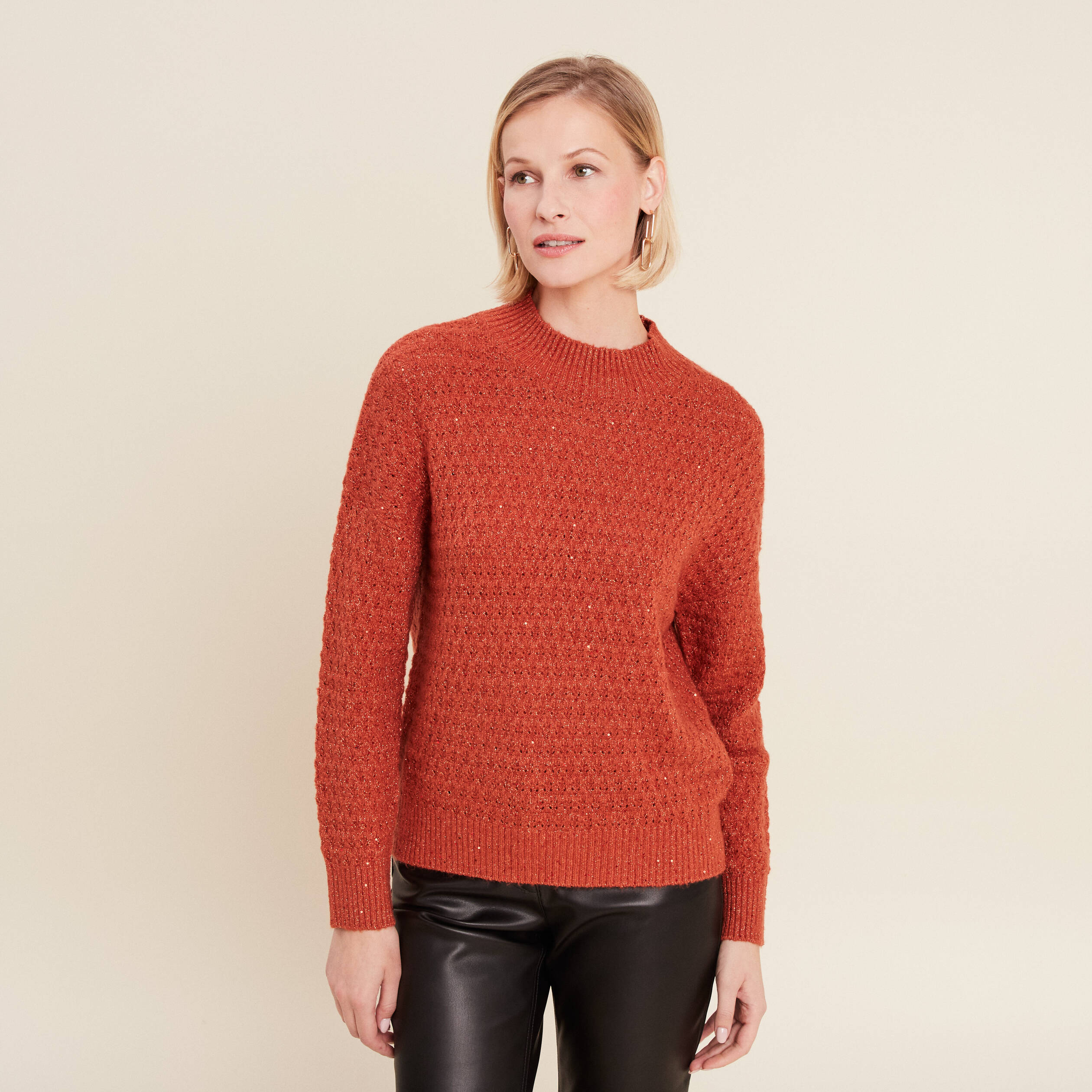 Pull manches longues sequins vieux rose femme