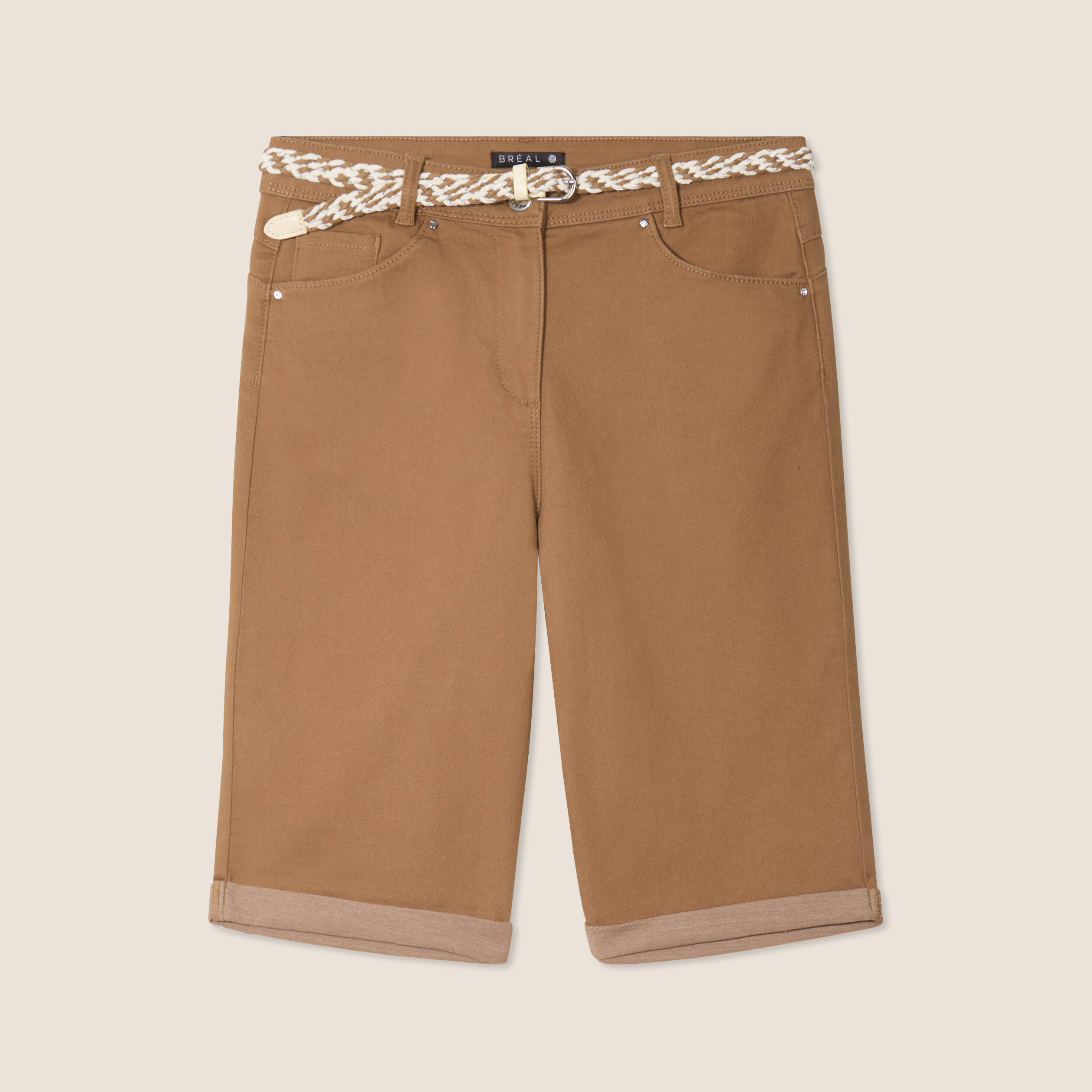 Bermuda ajusté ceinturé taupe femme Bréal