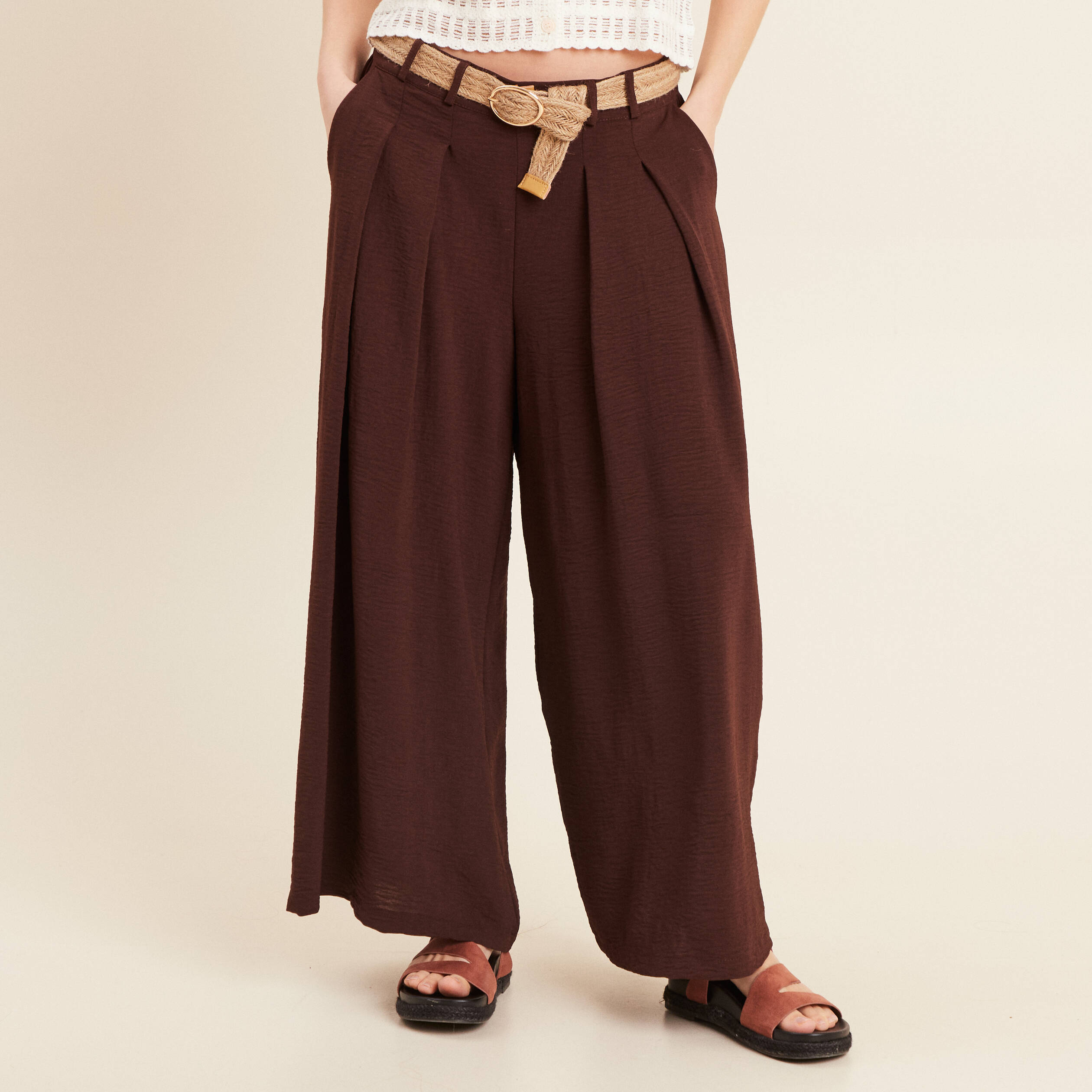 Pantalon jupe-culotte large bordeaux femme