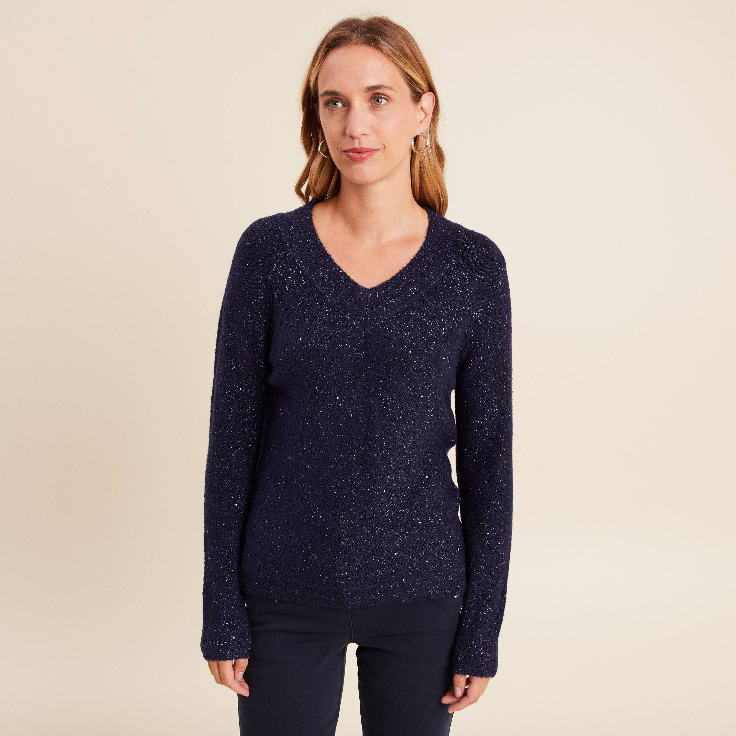 Pull Talbots Manches Longues Bleu Marine/ivoire - Coton/acrylique, Taille XL, Neuf Avec étiquettes