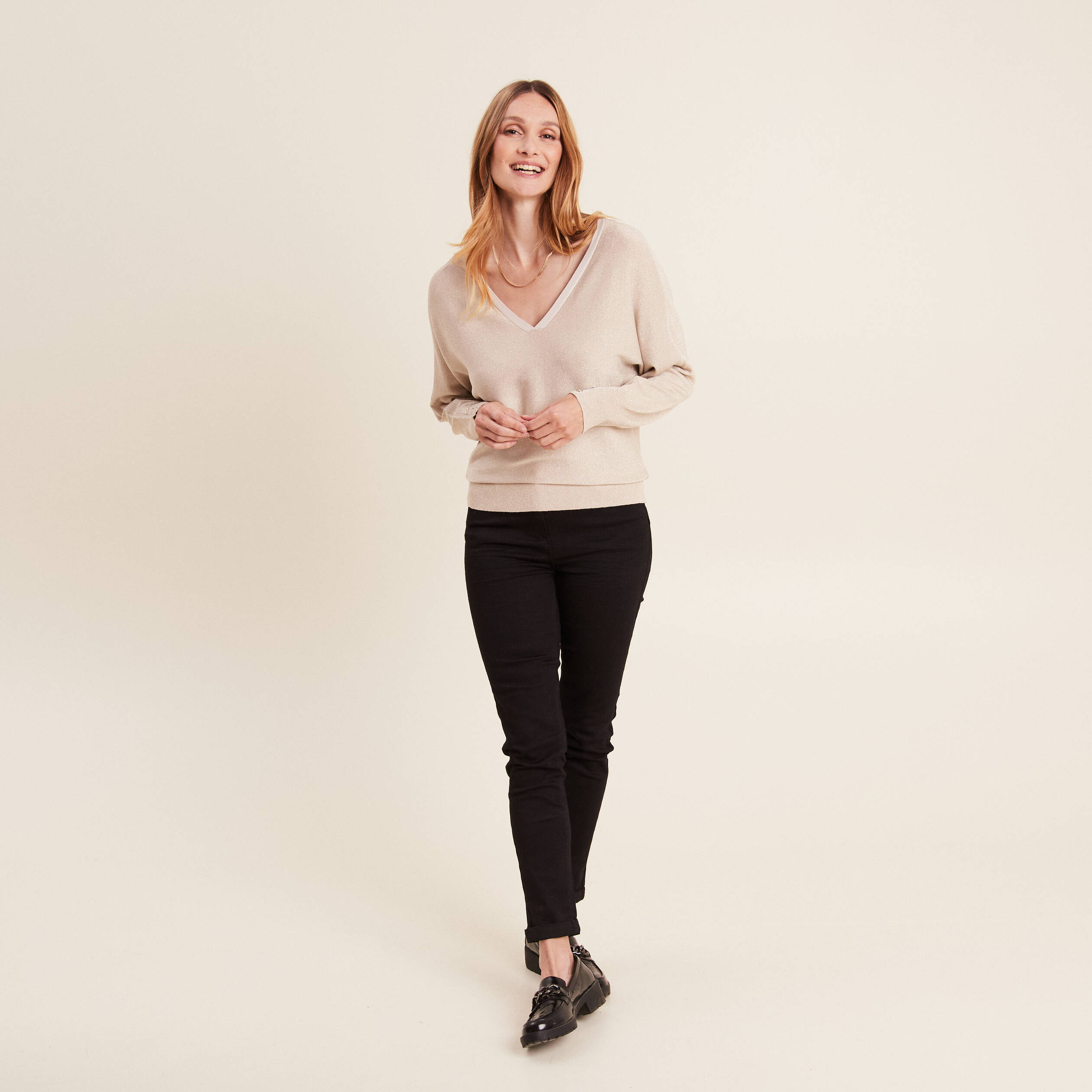 Pull manches longues couleur or femme