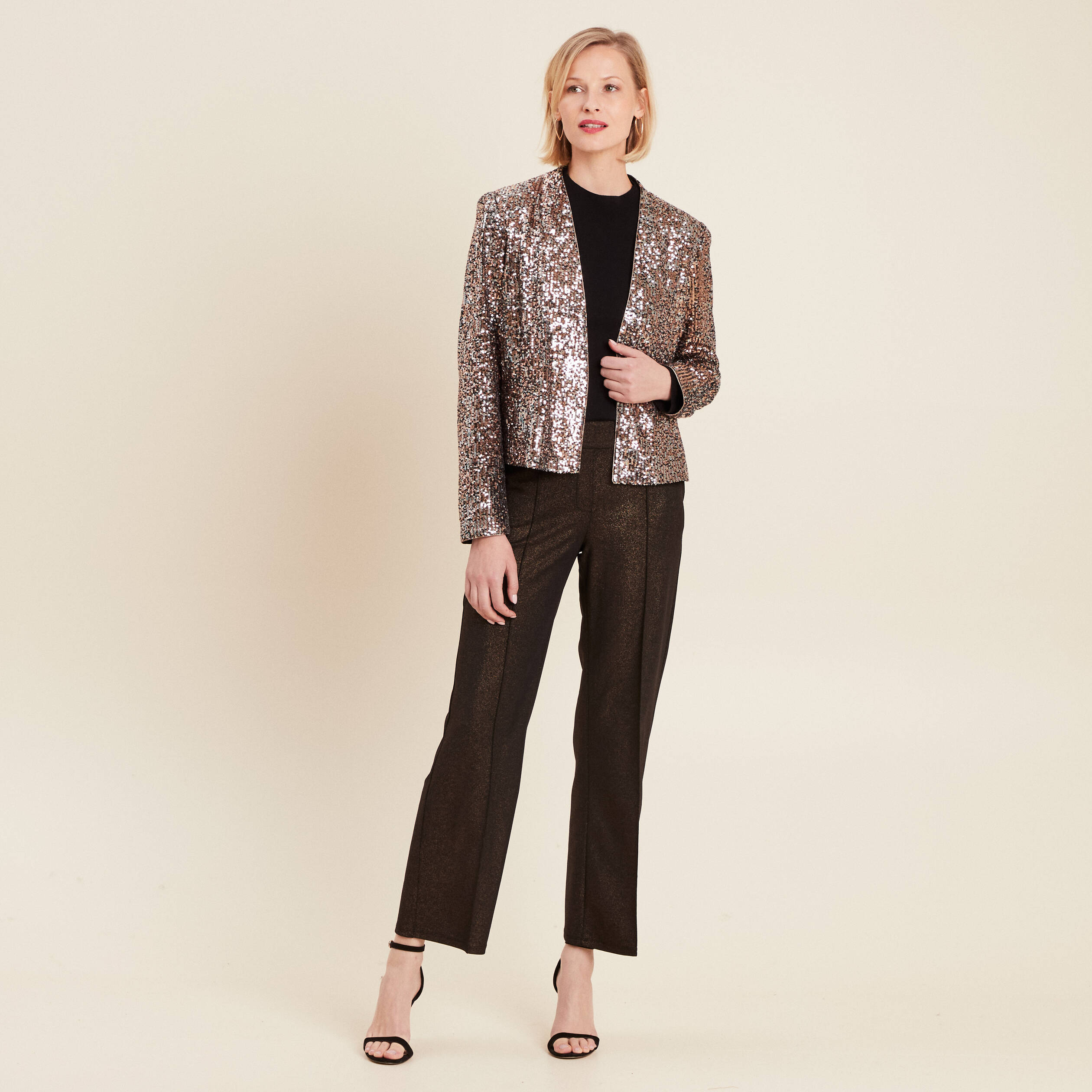 Veste col châle avec sequins couleur cuivre femme