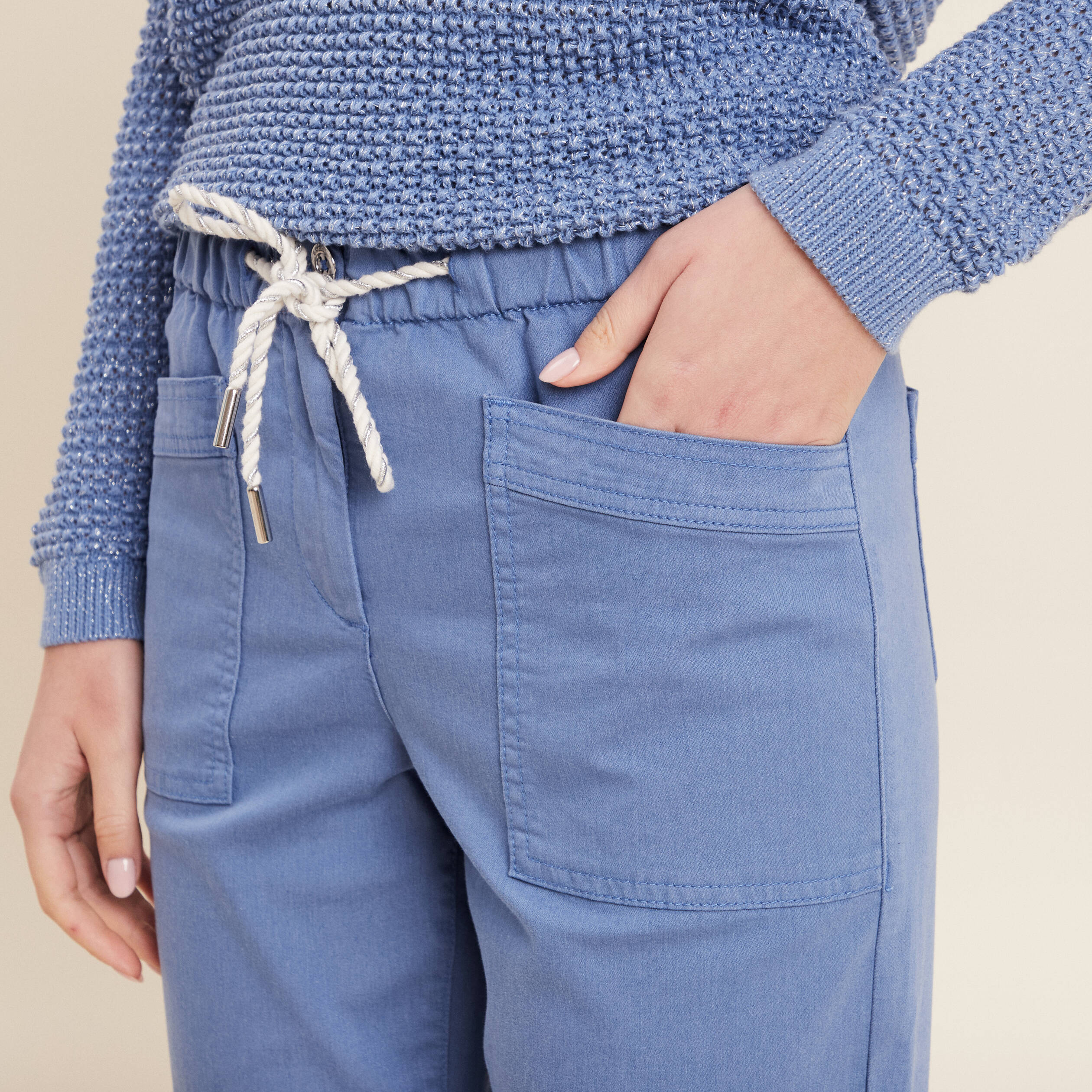 Pantalon coupe droite à coulisse bleu ciel femme | Bréal