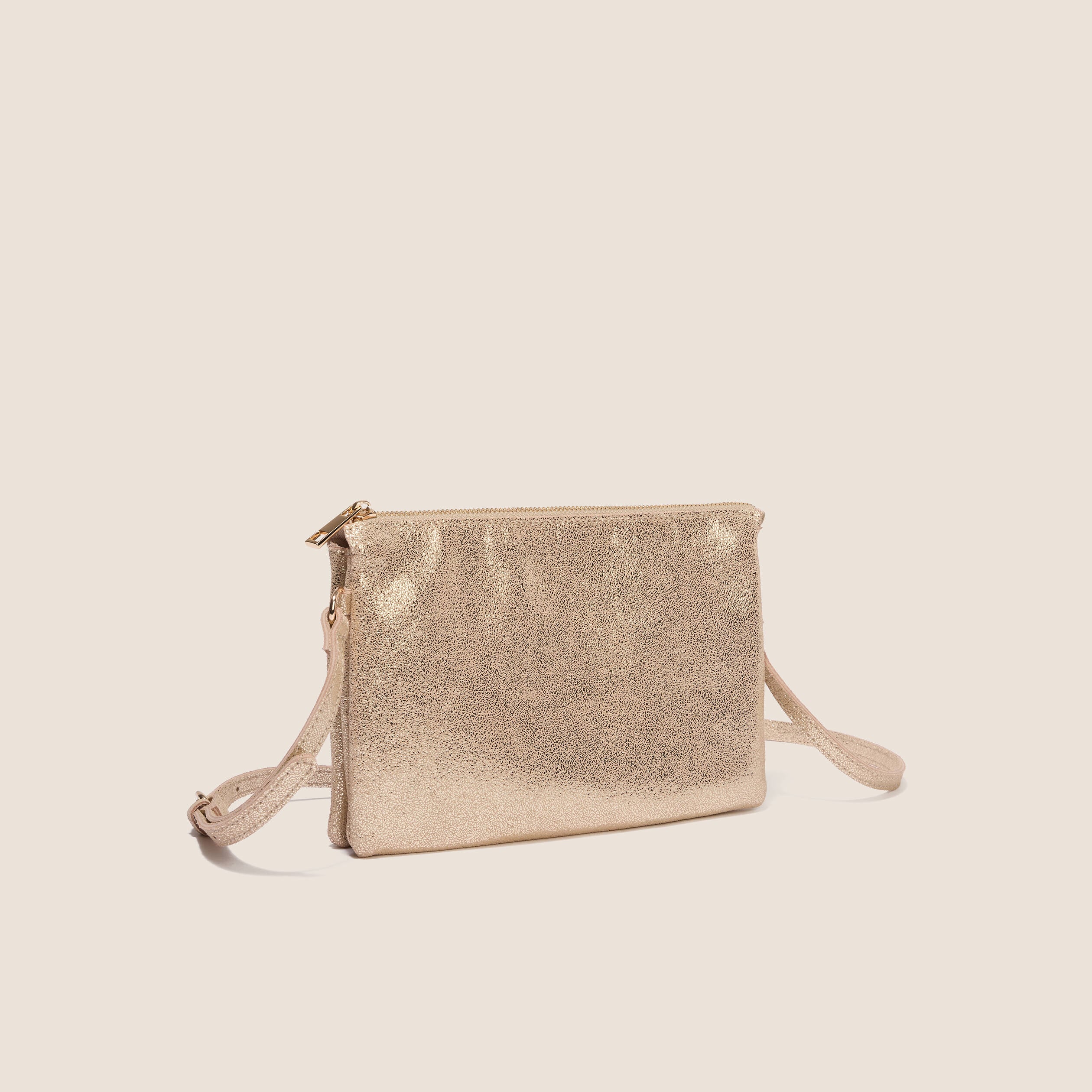 Sac bandouli&egrave;re satin&eacute; 2 pochettes couleur or femme