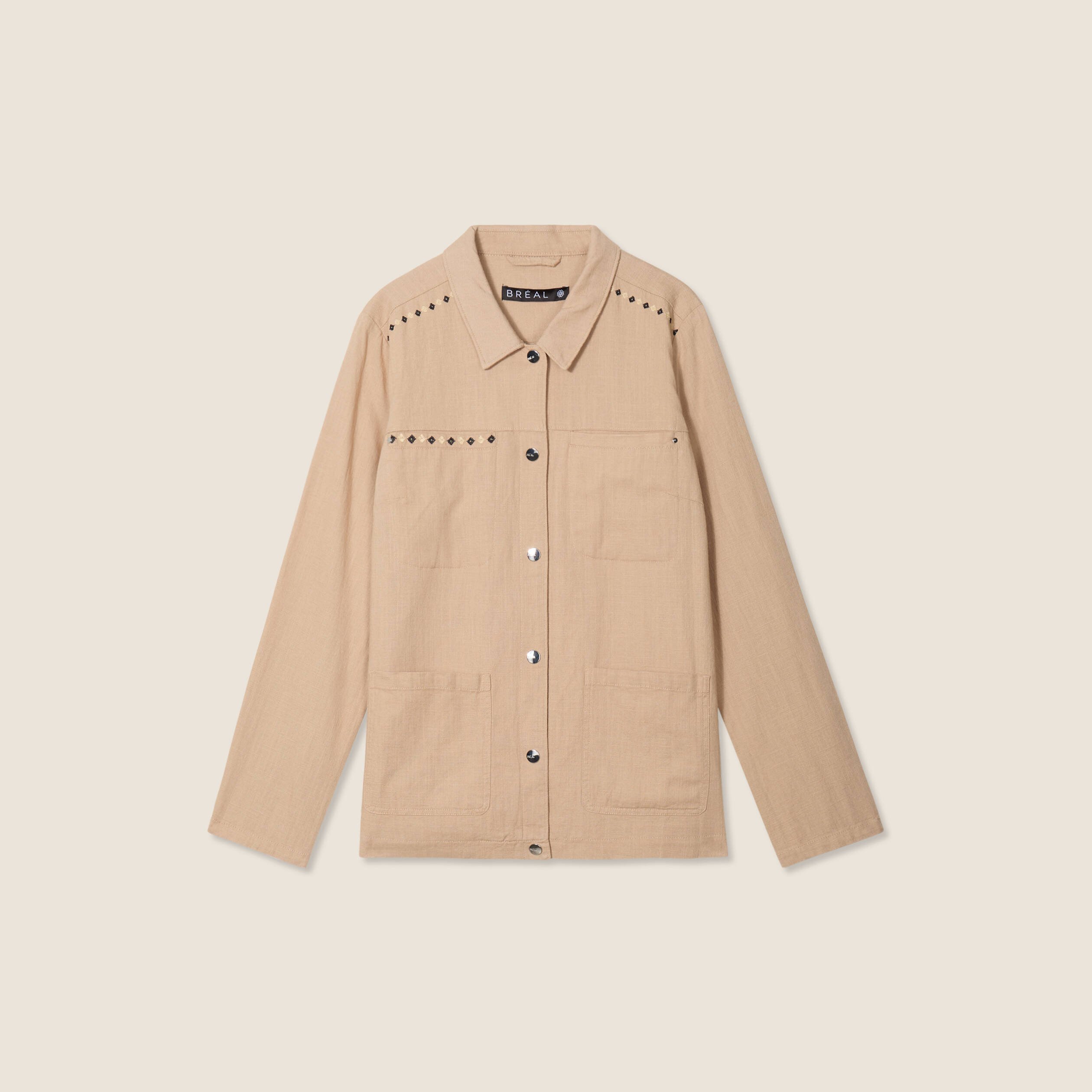 Surchemise boutonnée brodée sable femme