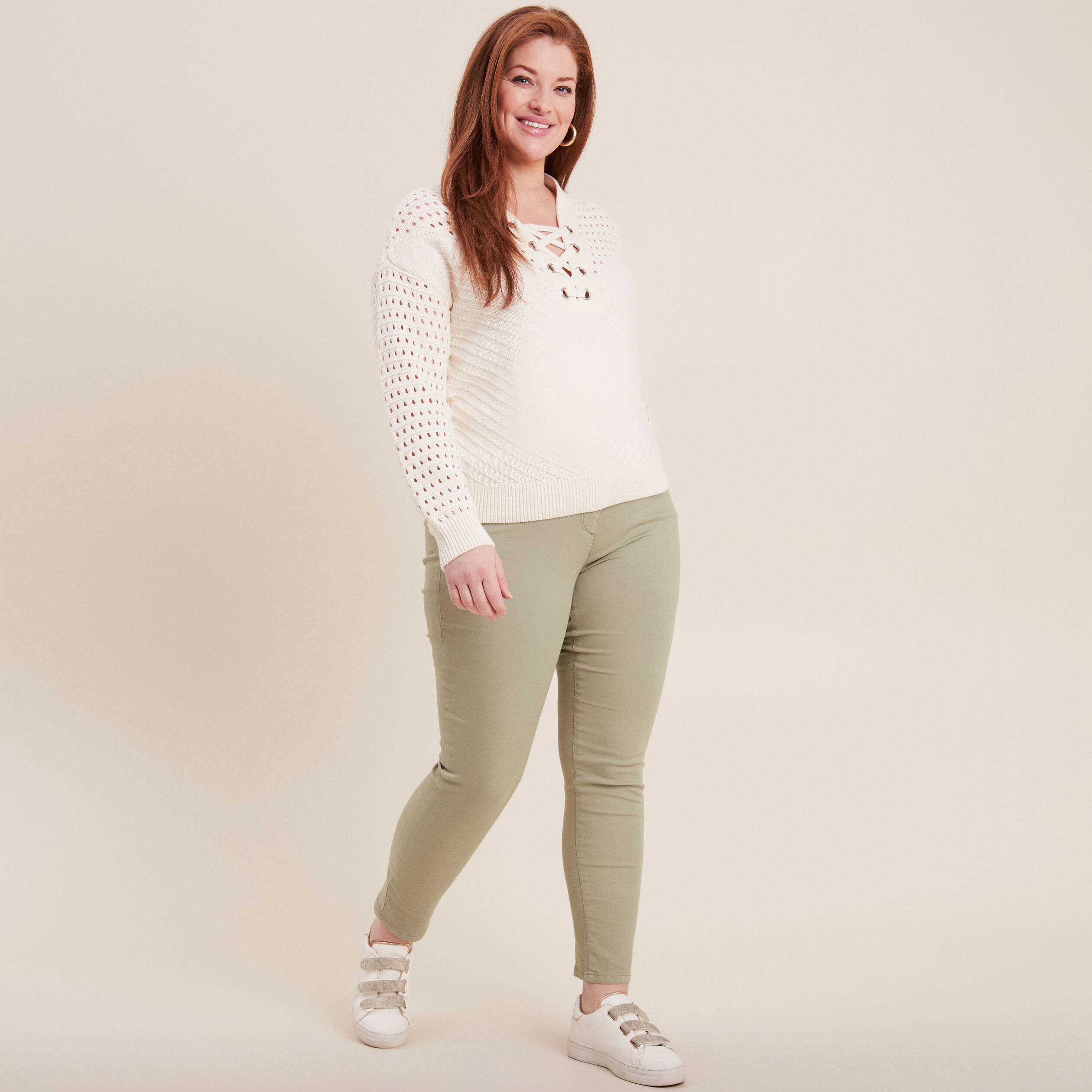 Pantalon léger taille standard 7/8ème vert clair femme