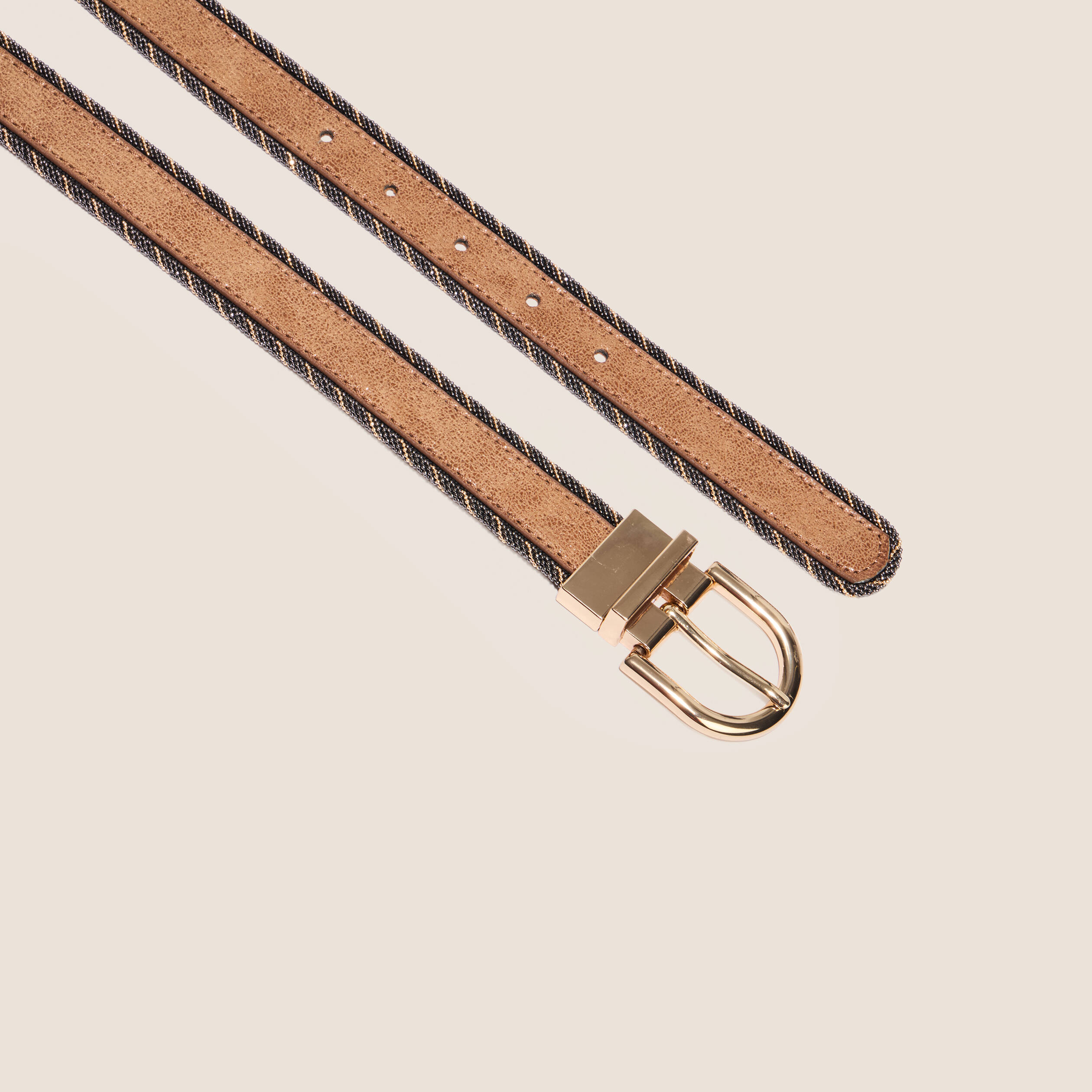 Ceinture r&eacute;versible &agrave; perles beige femme