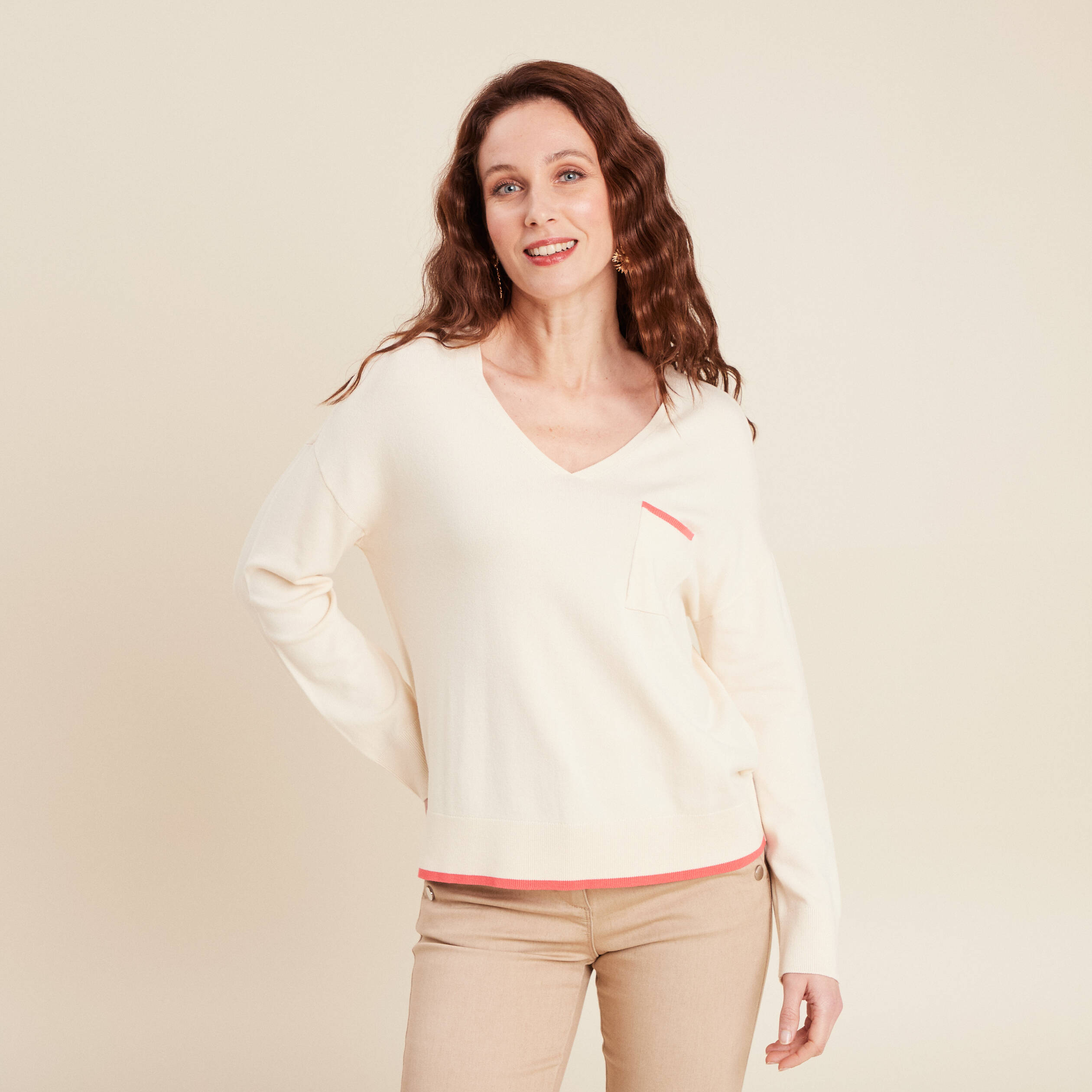 Pull manches longues ecru femme