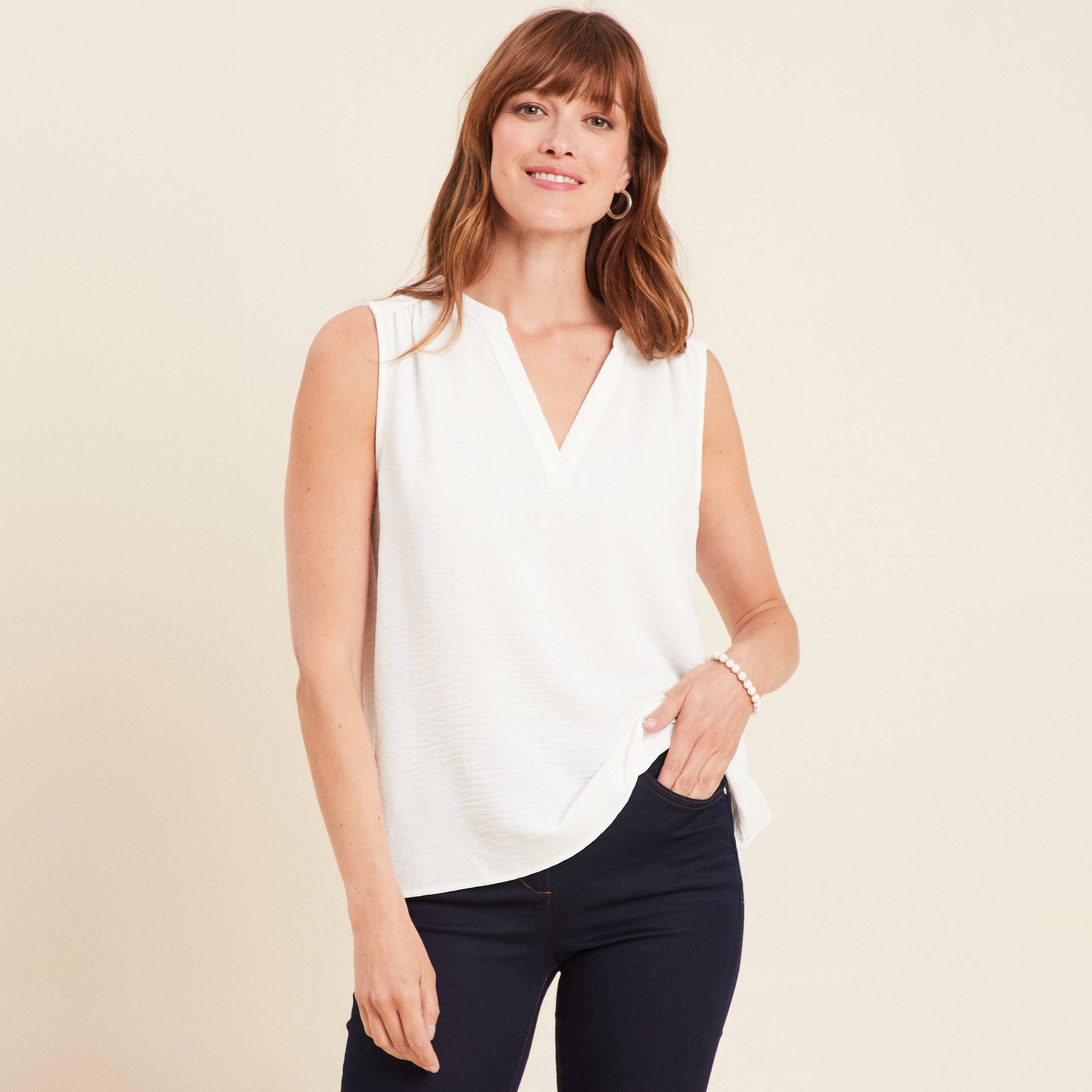 blouse ample col en v ecru femme Blouse ample col en V ecru femme