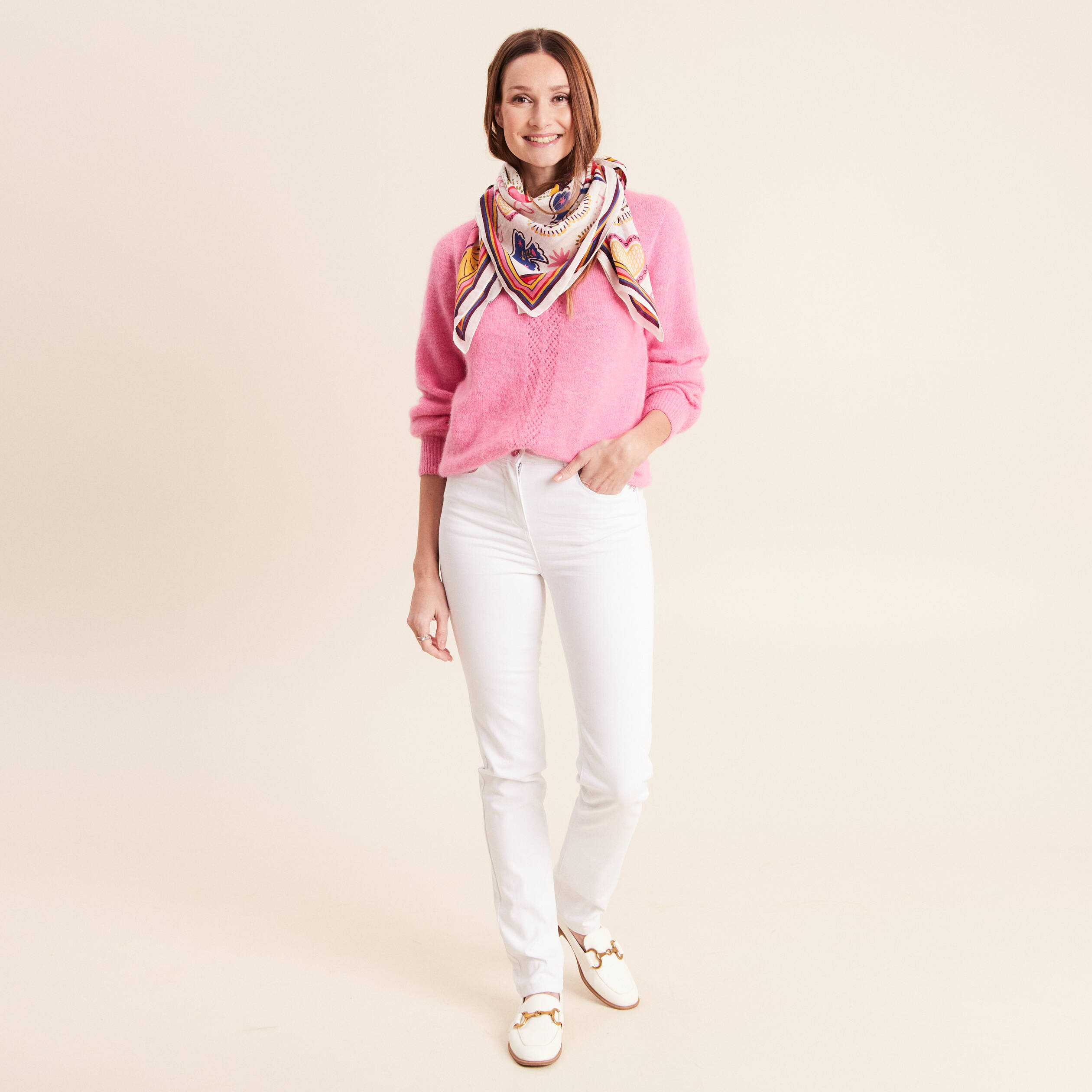 Pull confectionn&eacute; en France rose fushia femme