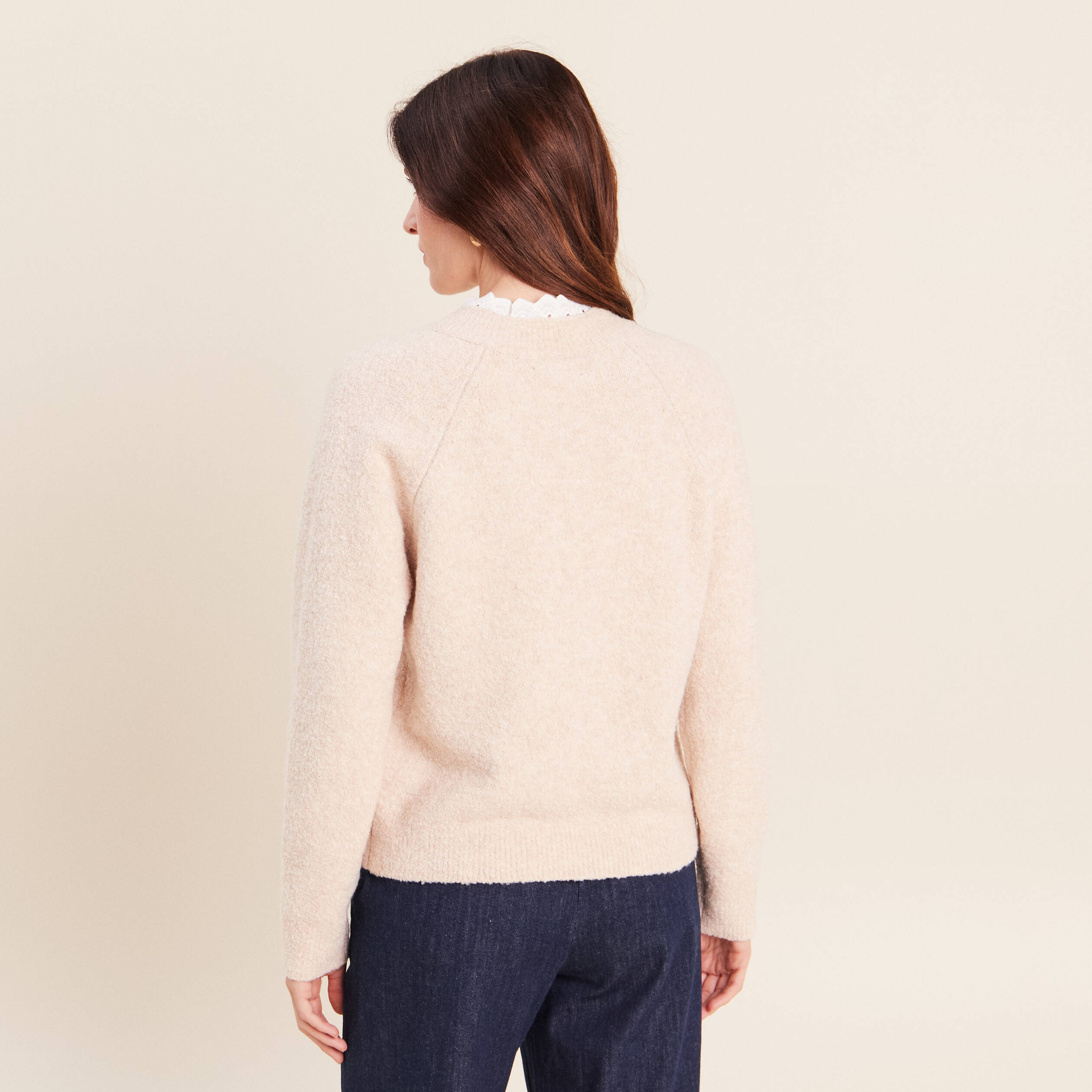 Pull bi-mati&egrave;re col montant ecru femme