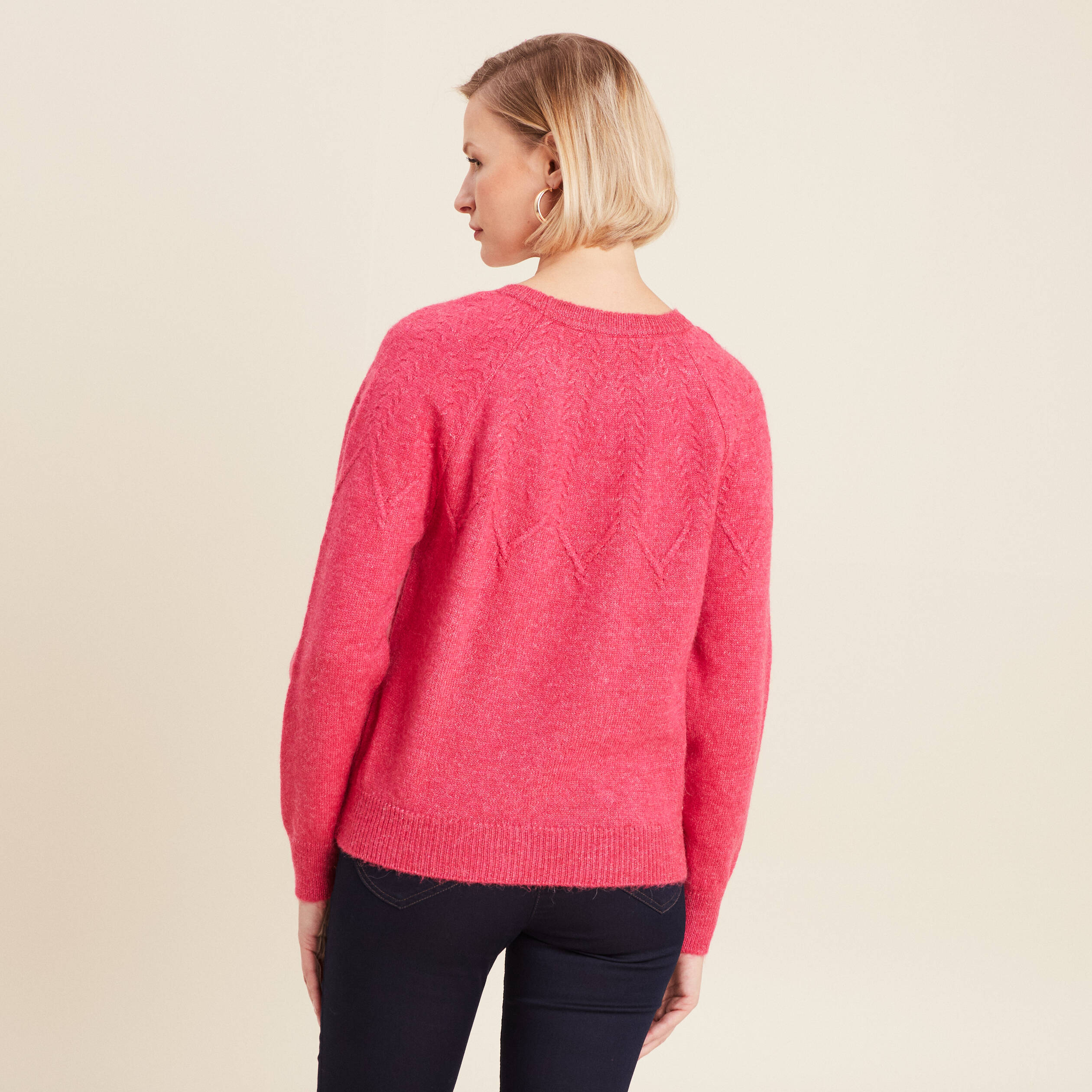 Pull manches longues rose framboise femme