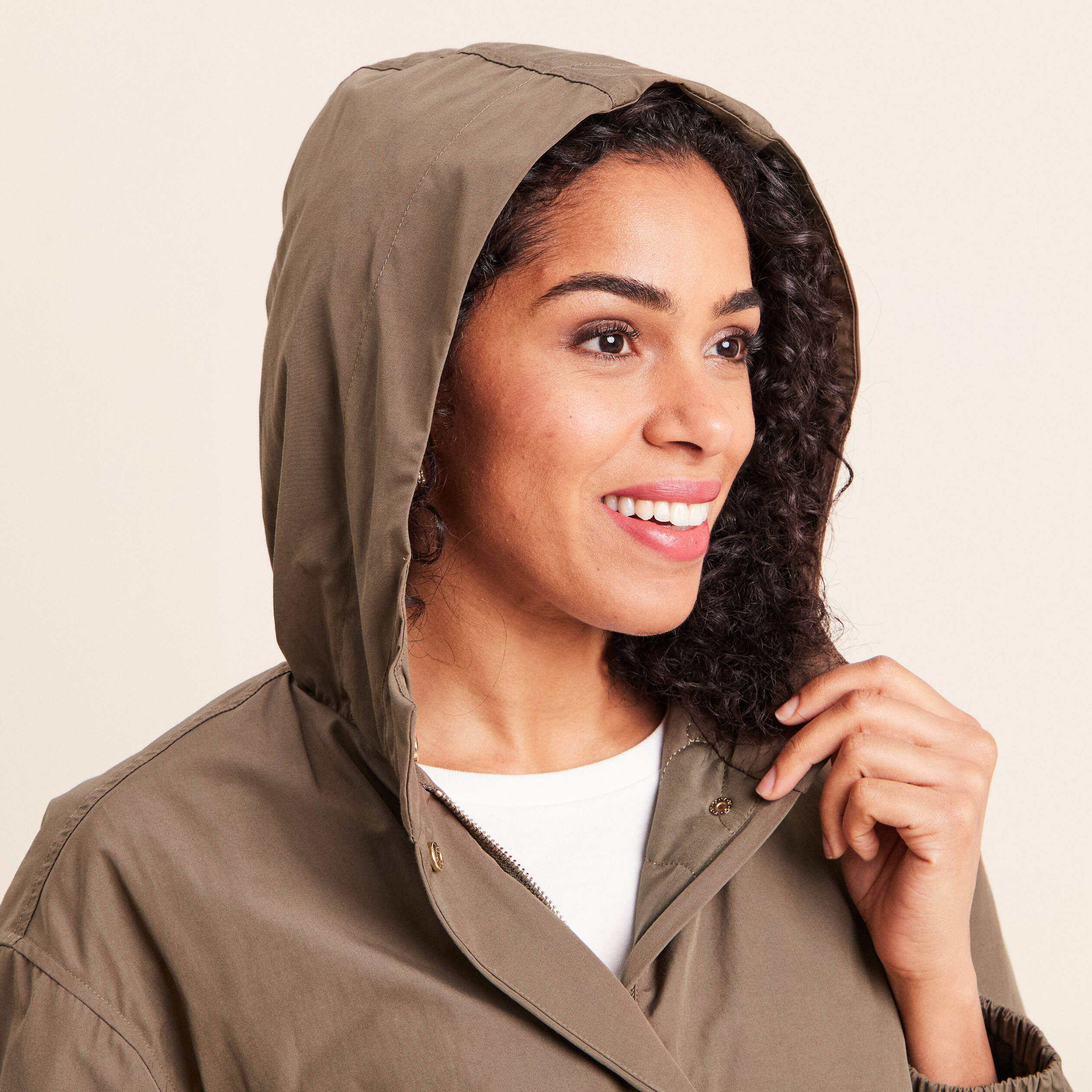 Parka &agrave; capuche doubl&eacute;e manches longues vert kaki femme