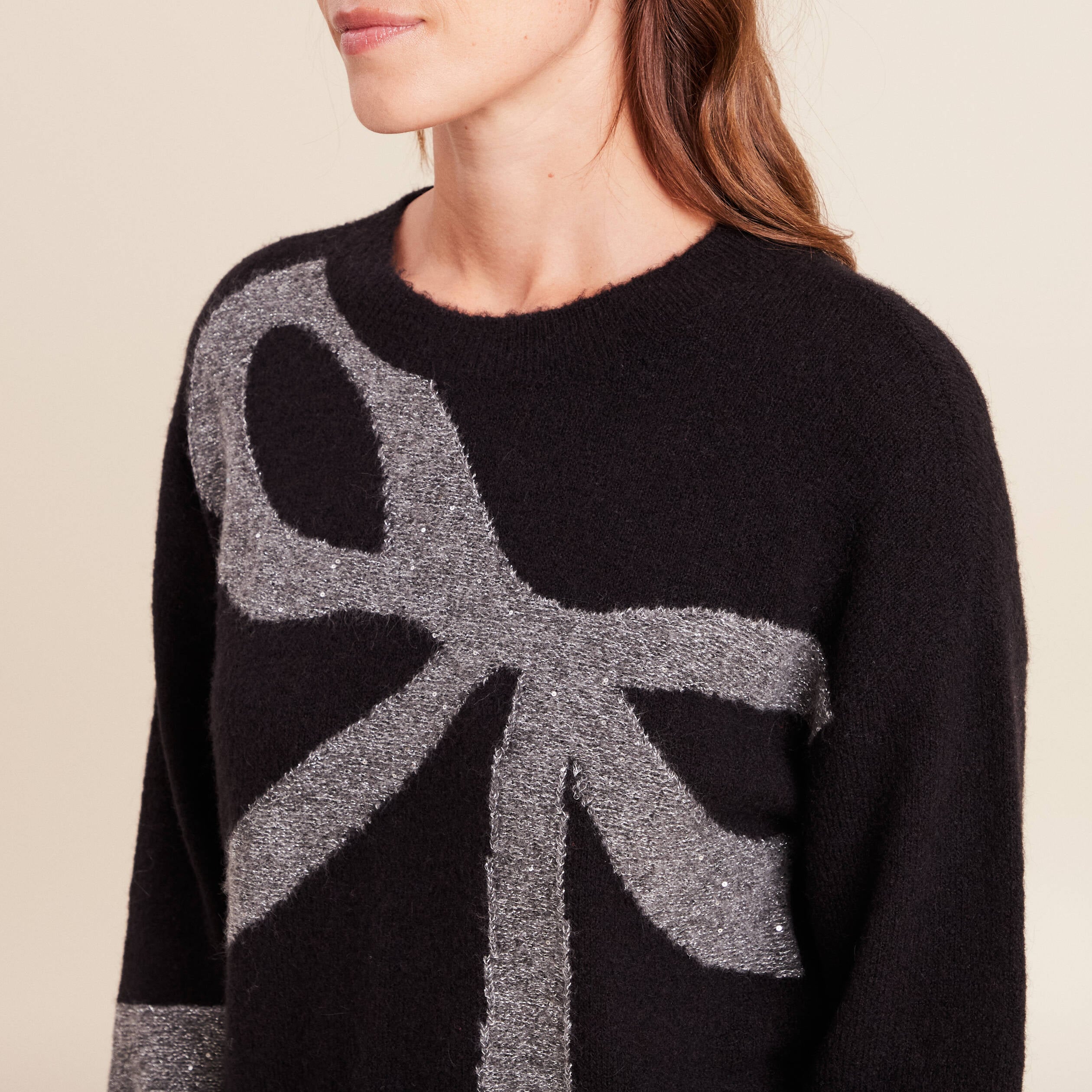 Pull col bateau manches longues noir femme