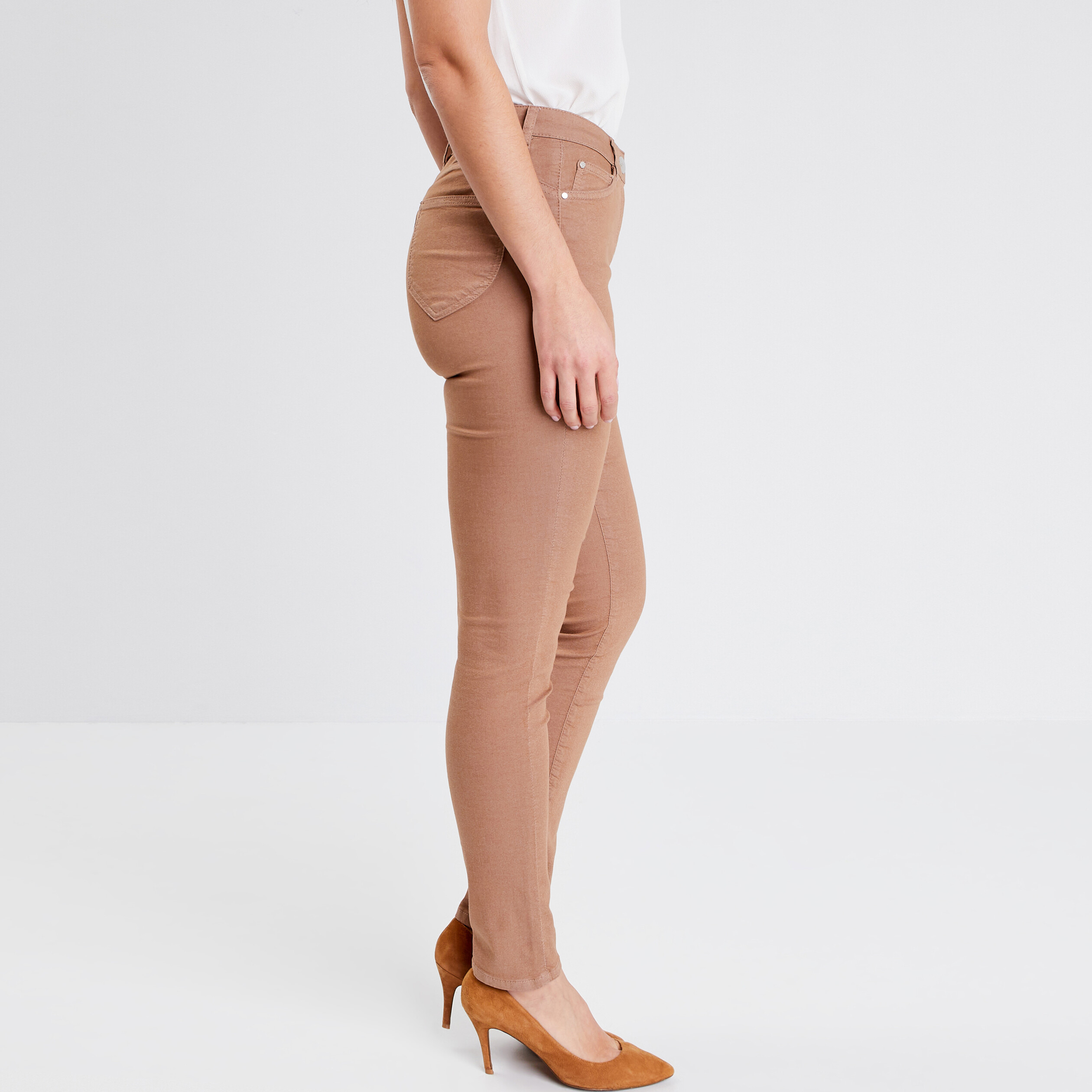 Pantalon léger taille standard 7/8ème marron cognac femme