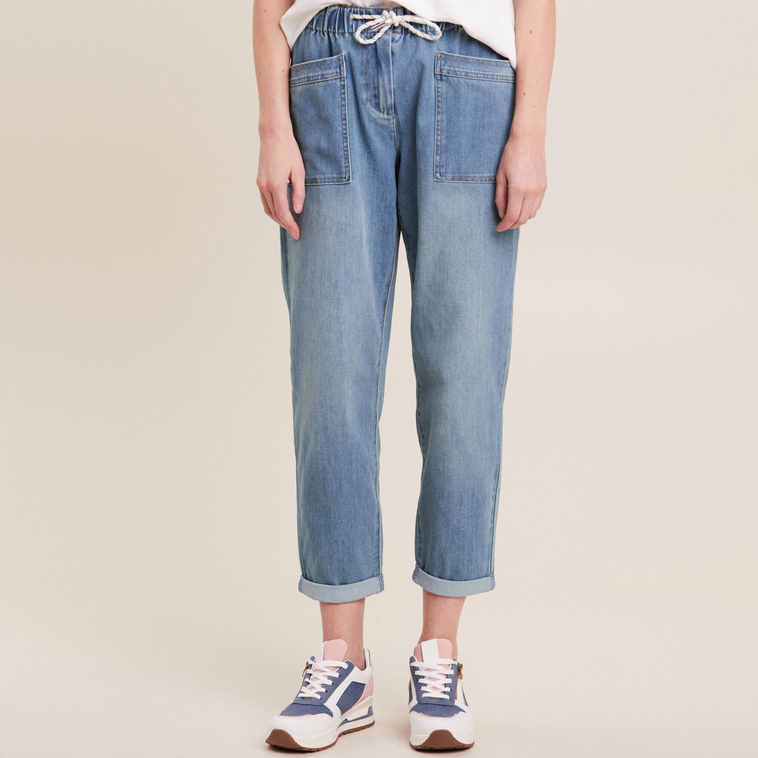 Jean large à coulisse denim double stone femme