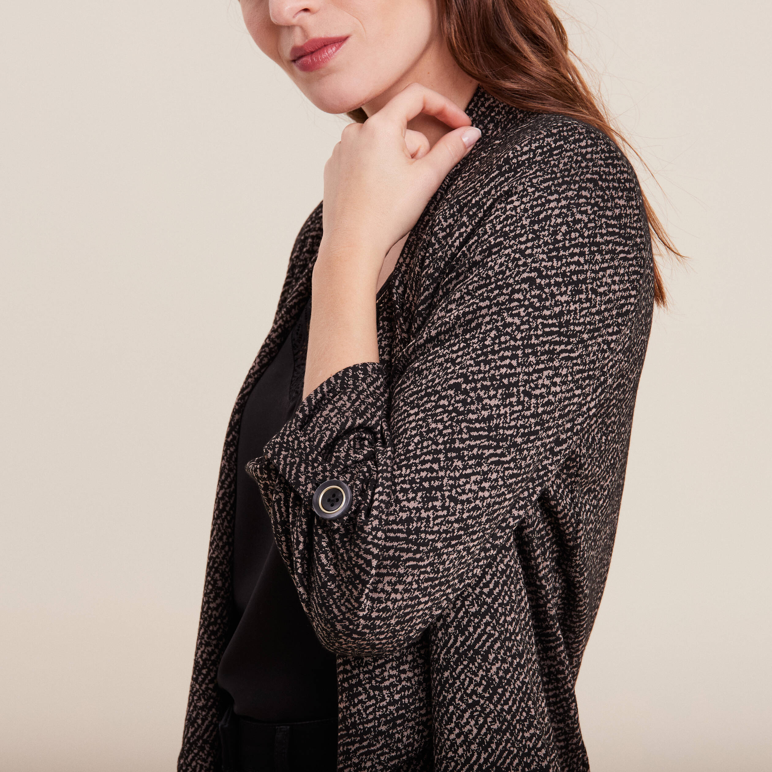 Veste manches 3 4 col cascade marron clair femme Breal