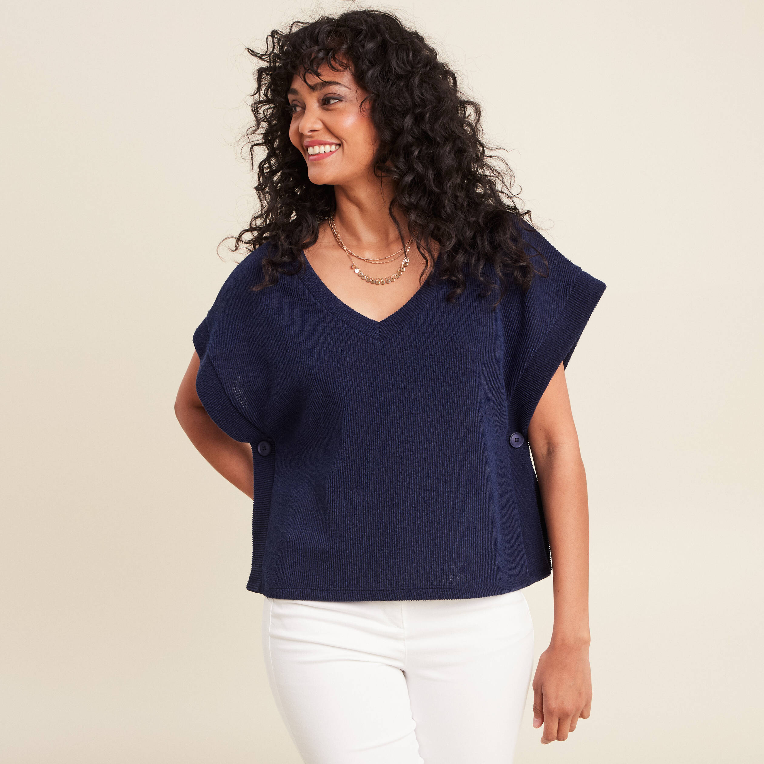 T-shirt sans manches bleu marine femme