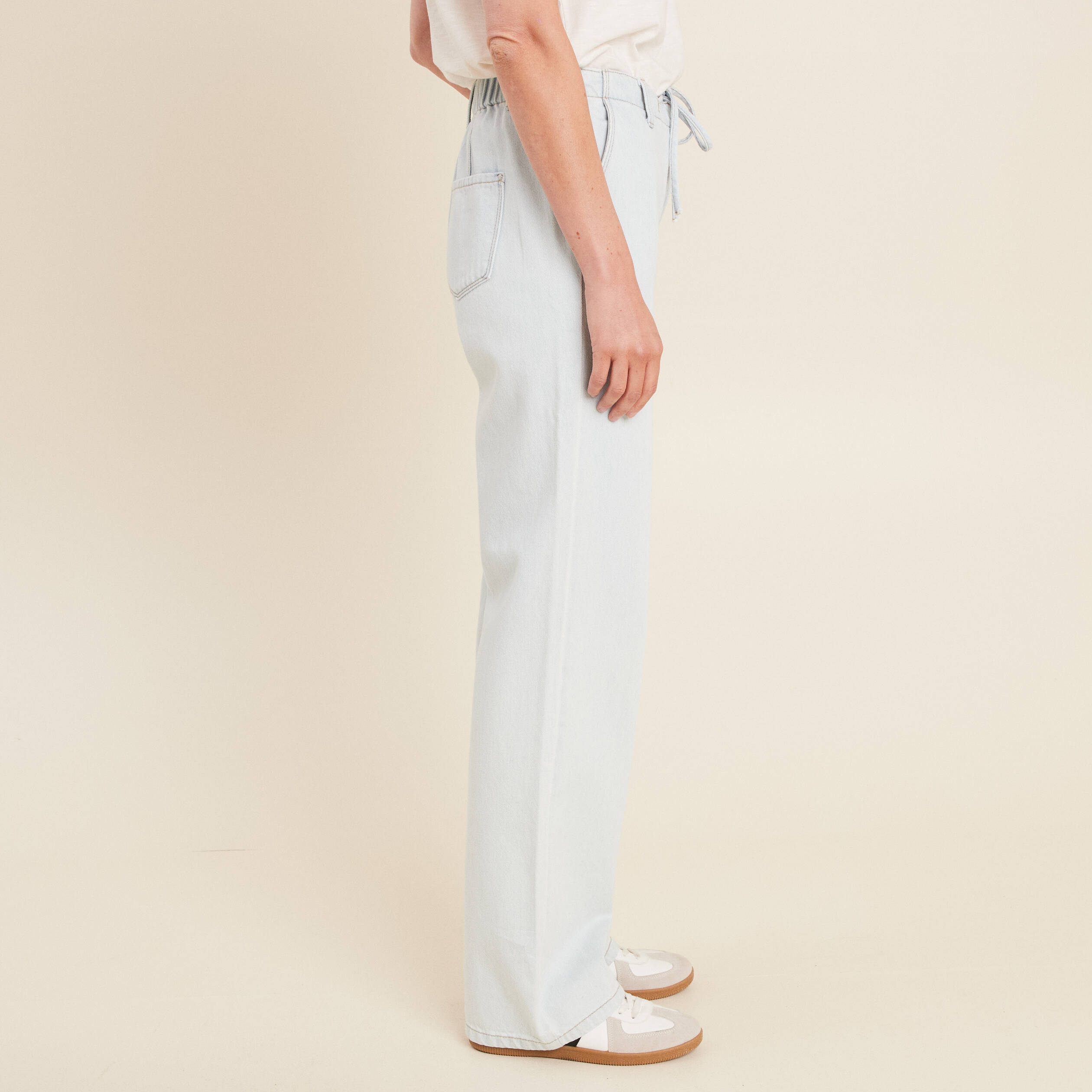 jean large taille haute denim bleach femme Jean large taille haute denim bleach femme