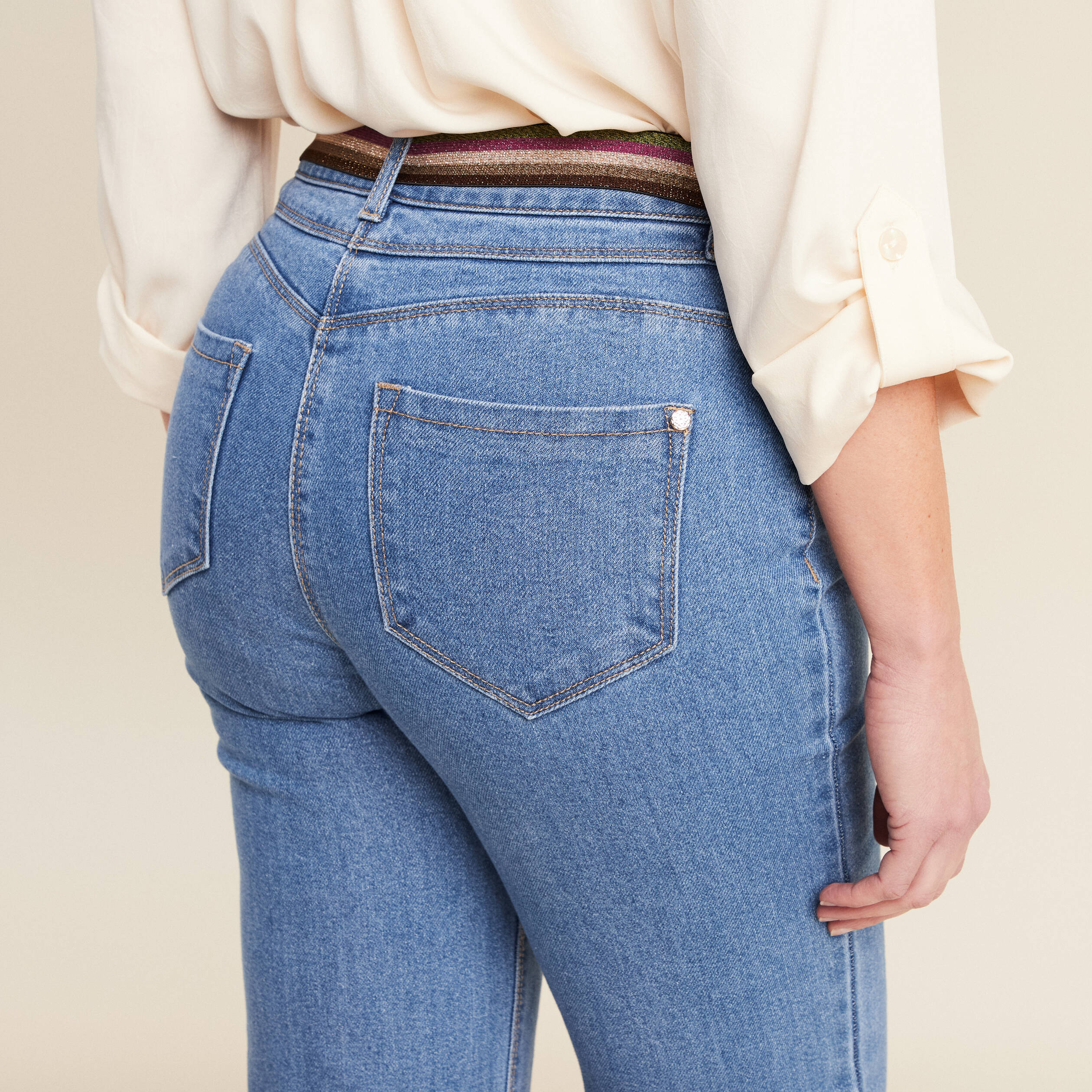 Jean large ceinturé denim double stone femme