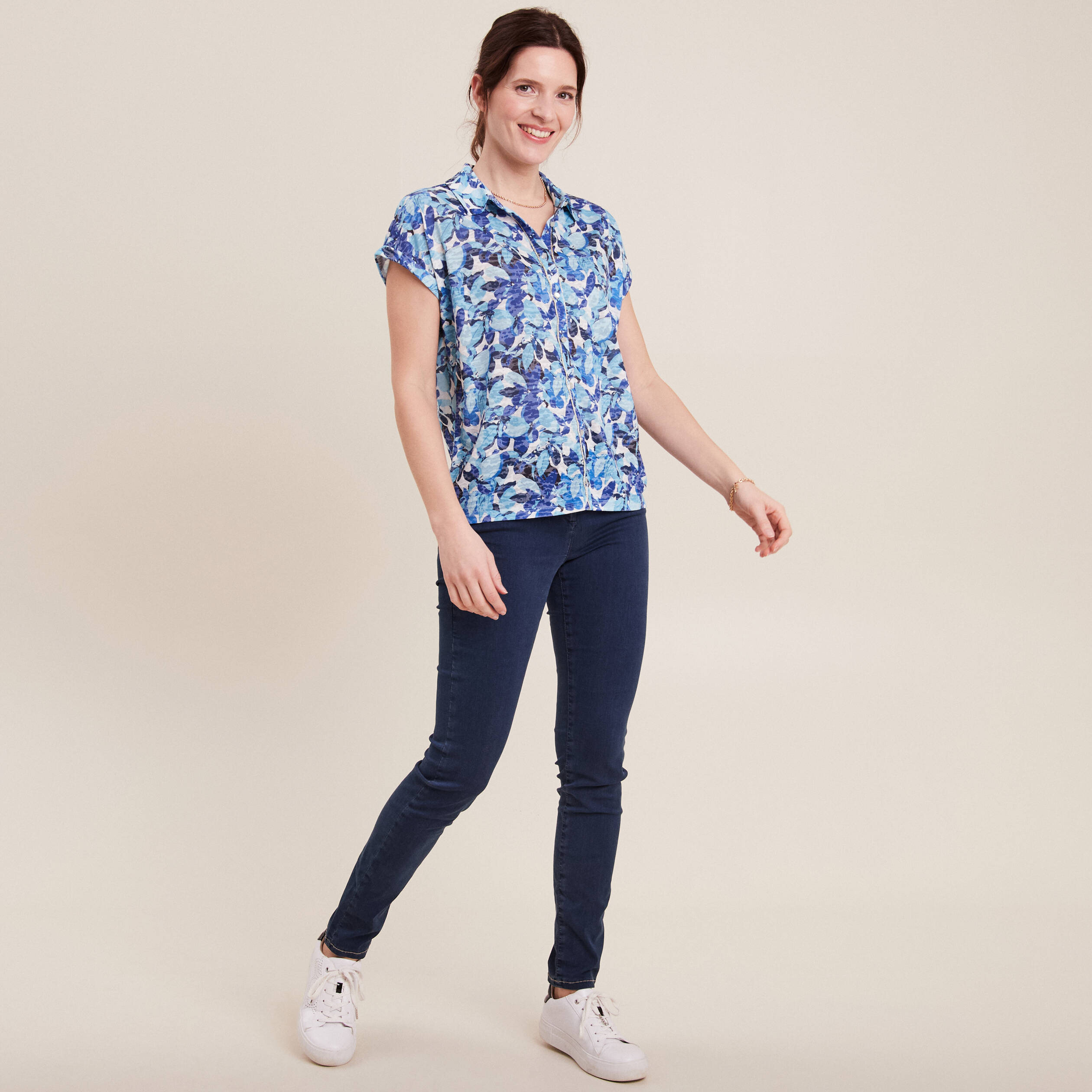 Chemise manches courtes bleu femme