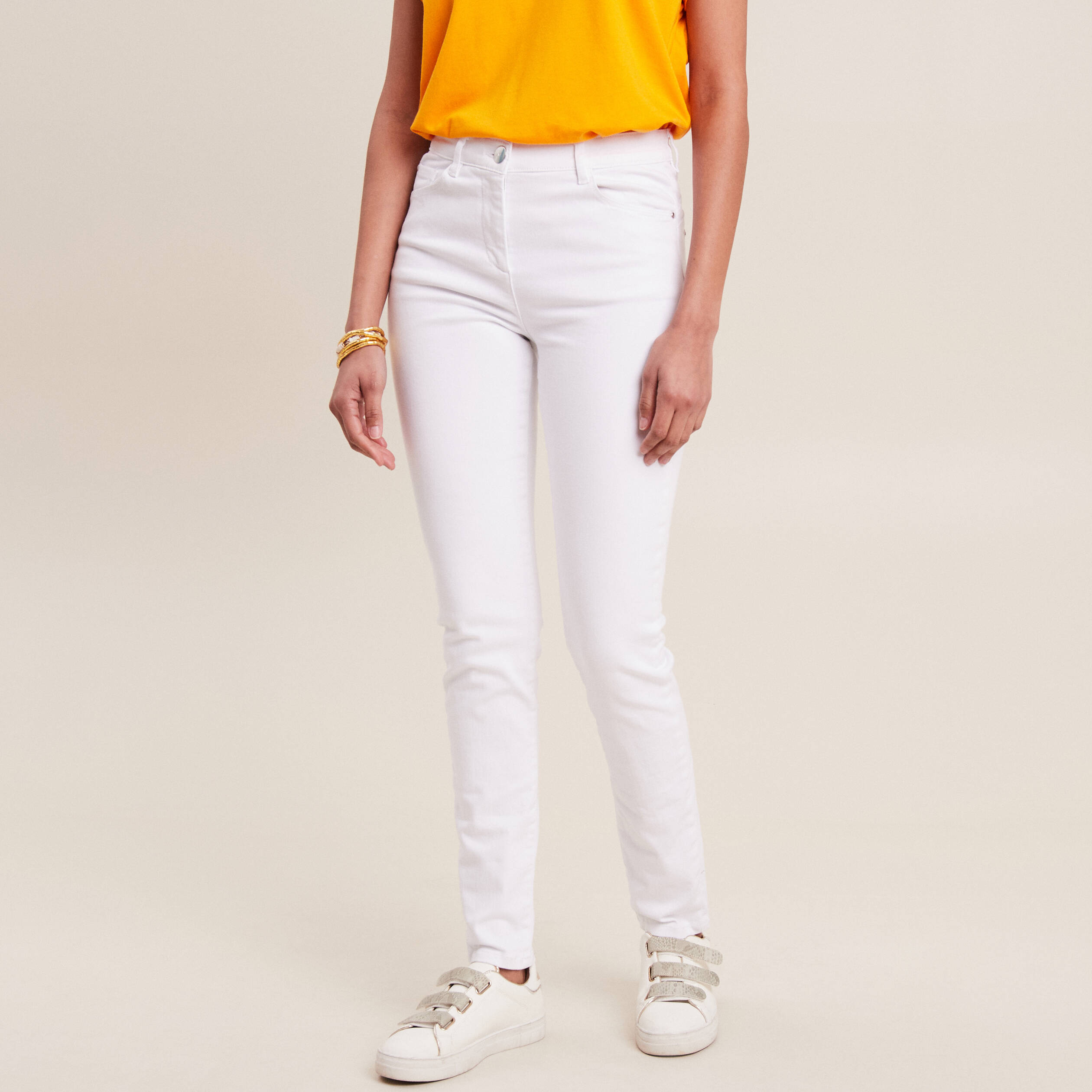 Jean magique ajusté taille standard blanc femme