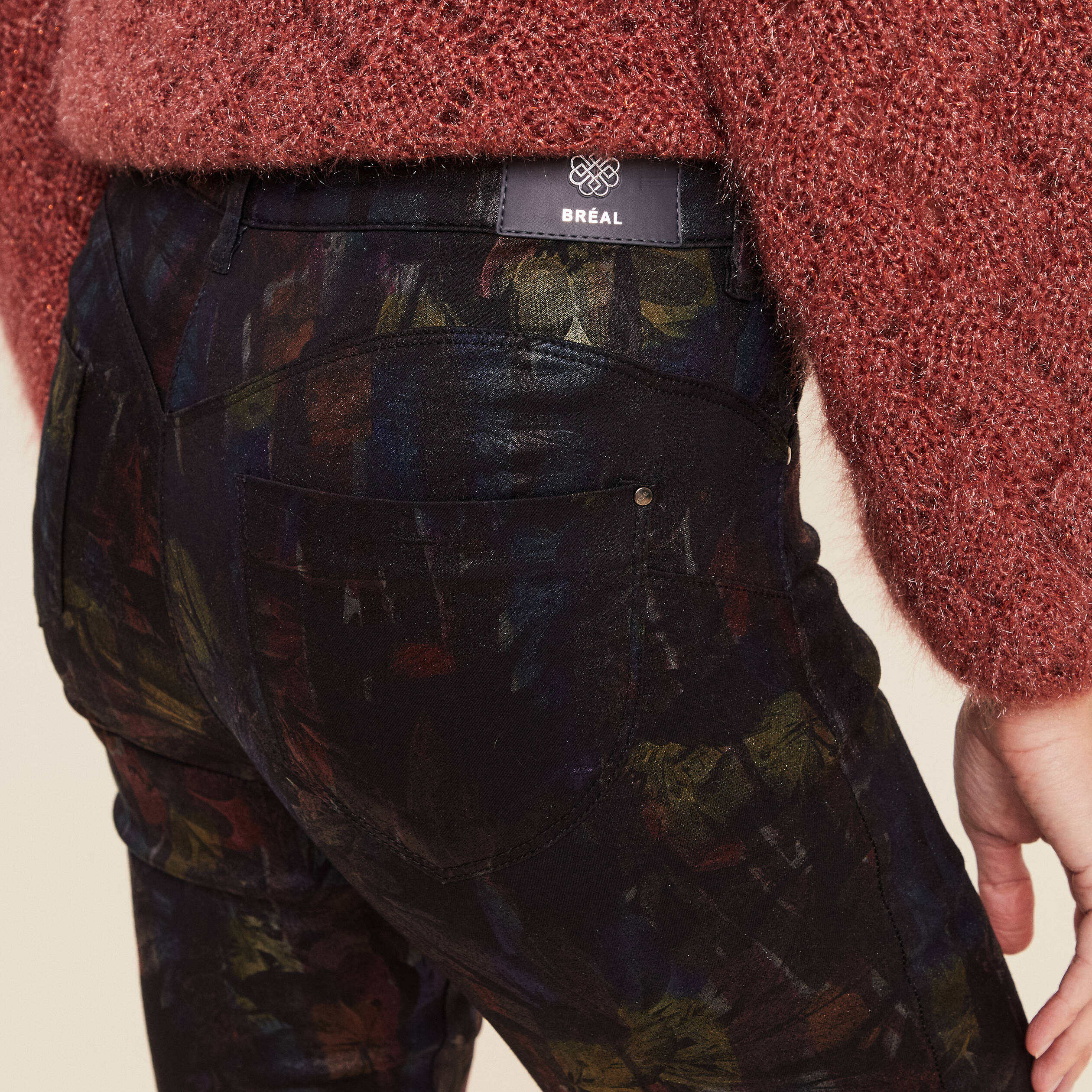 Pantalon ajusté enduit 7/8ème multicolore femme