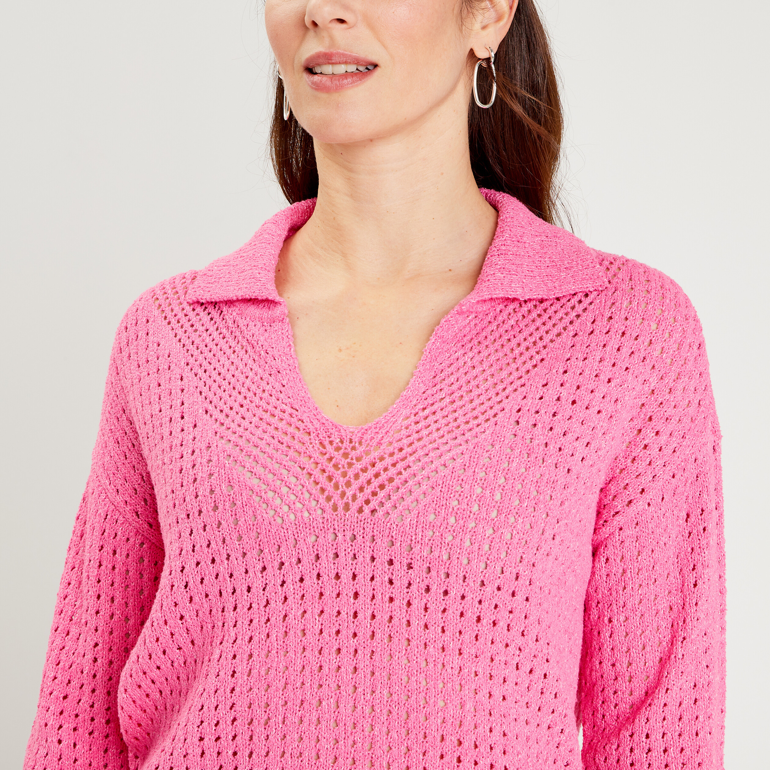 Pull Femme GRACE KARIN - Manches 3/4, Col Revers, Motif Ajouré | 75% Viscose, 25% Polyester