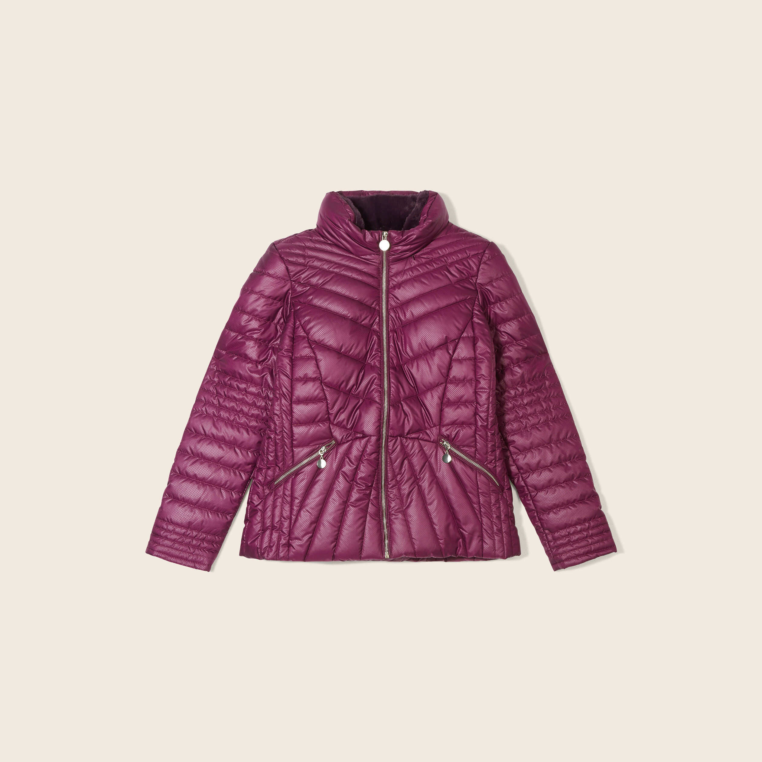 Doudoune courte cintrée déperlante violet foncé femme